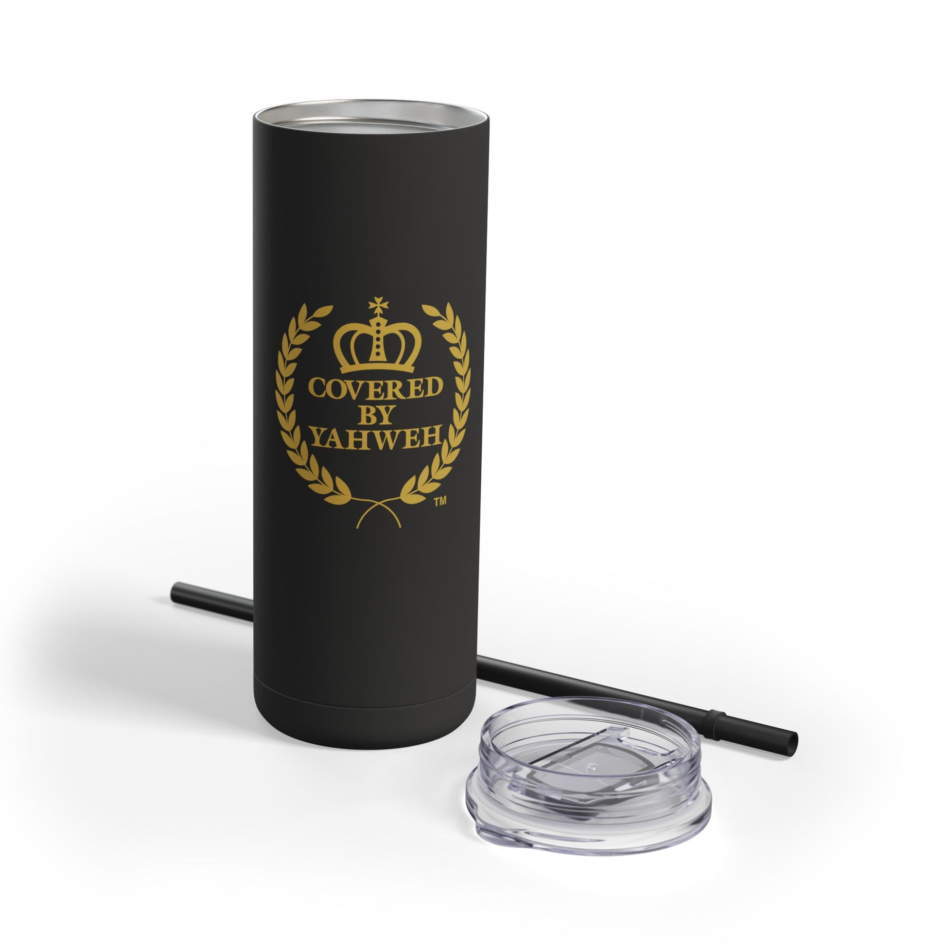 Covered by Yahweh Insulated Skinny Matte Tumbler - Black
