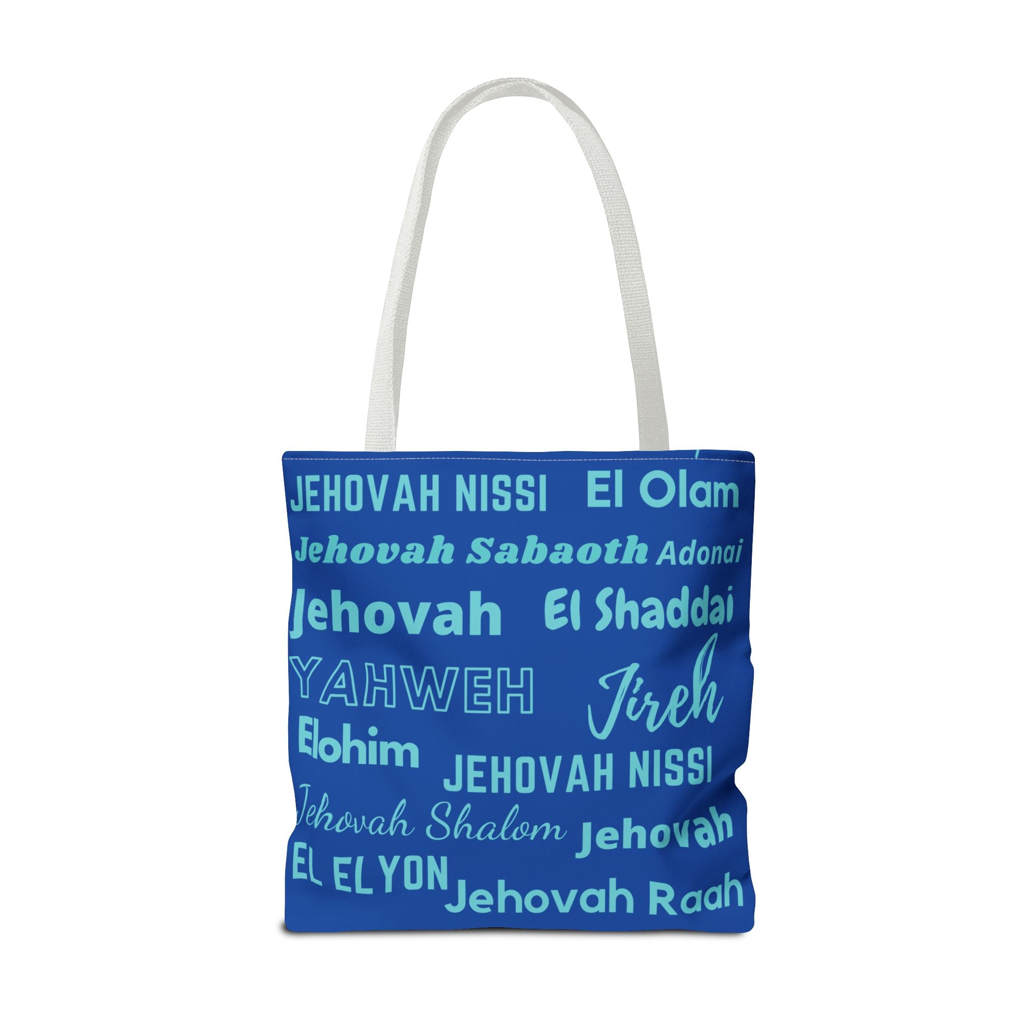 Faith-Inspired Tote Bag with Inspirational Names of God - Cobalt & Cyan Blue