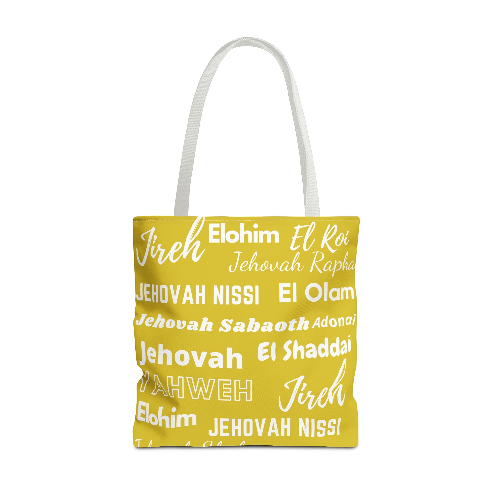Faith-Inspired Tote Bag with Inspirational Names of God - White & Yellow