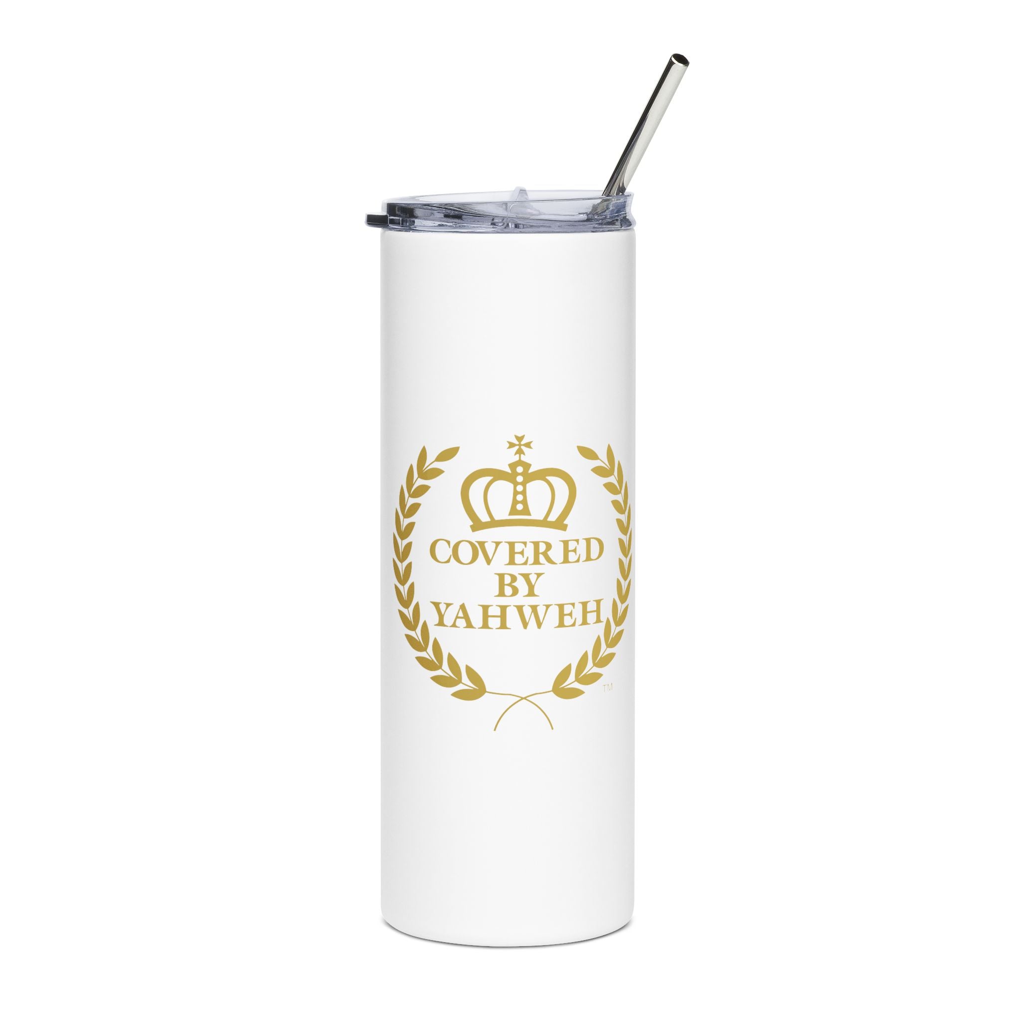 Covered by Yahweh 20 oz Stainless Tumbler - White & Gold