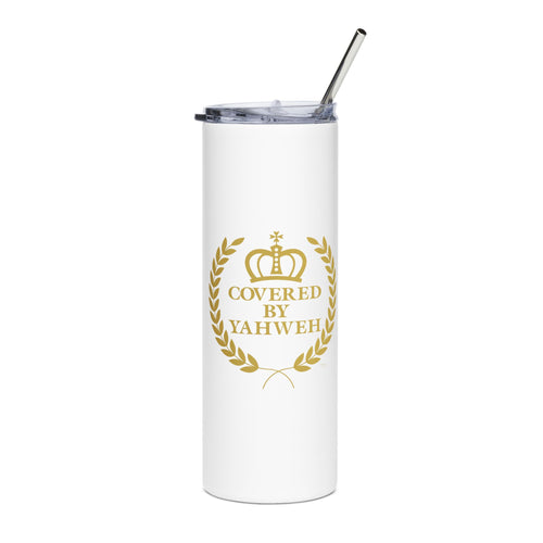 Covered by Yahweh 20 oz Stainless Tumbler - White & Gold