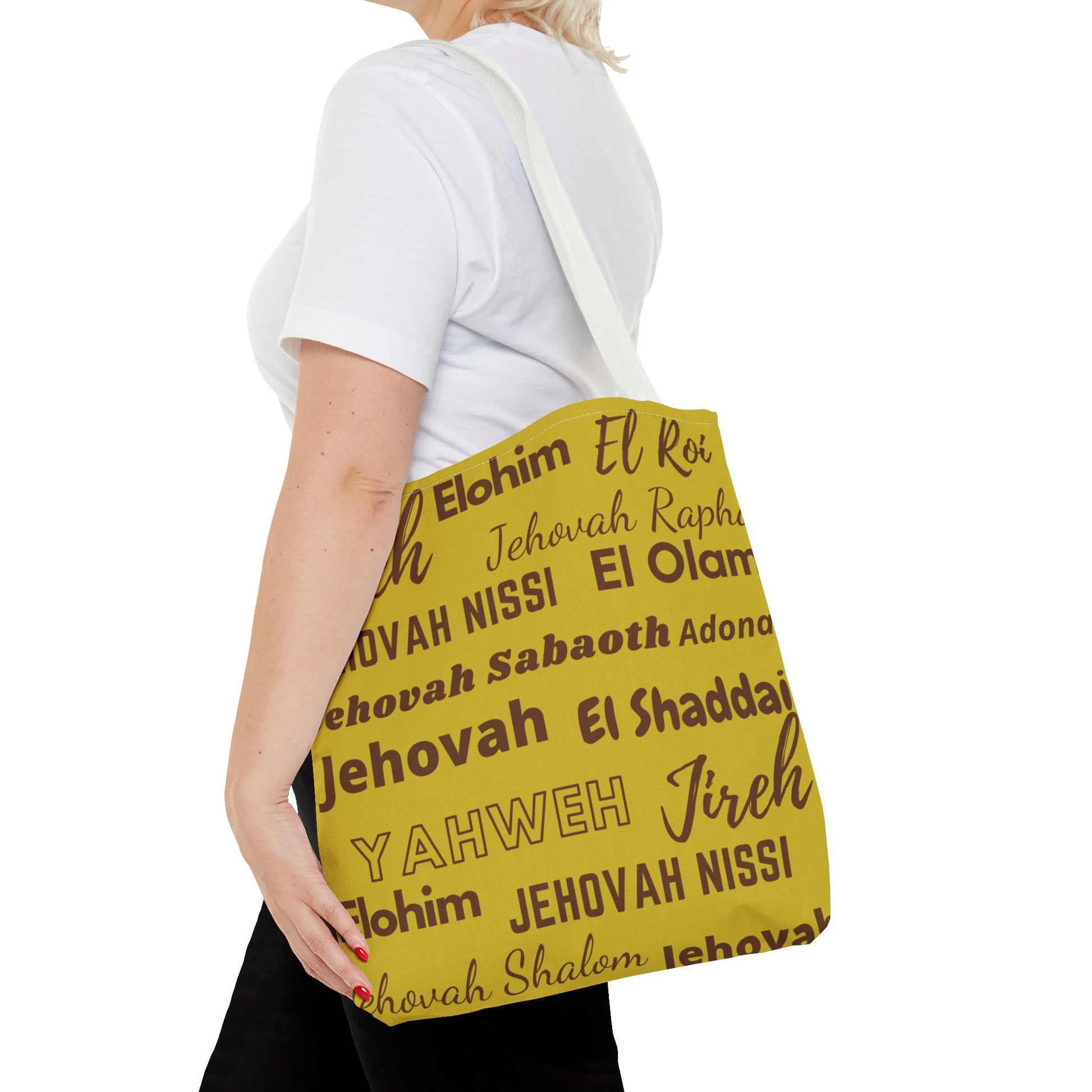 Faith-Inspired Tote Bag with Inspirational Names of God - Brown