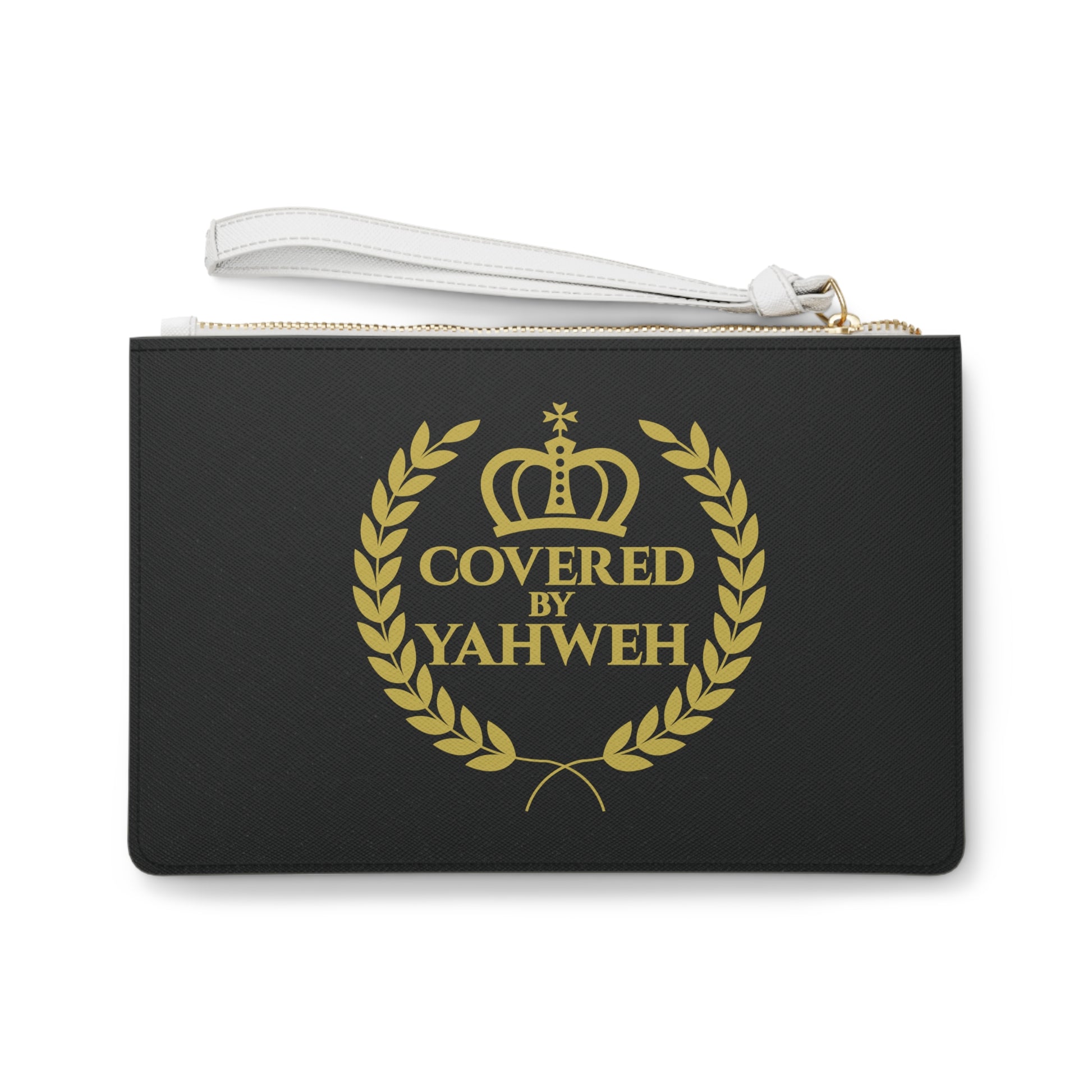 Covered by Yahweh Saffiano Leather Clutch Bag - Black