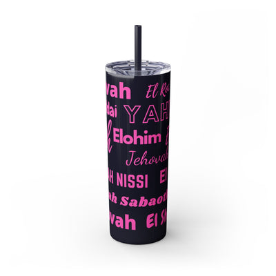 Glitter Insulated Skinny Tumbler with Straw - Pink & Black