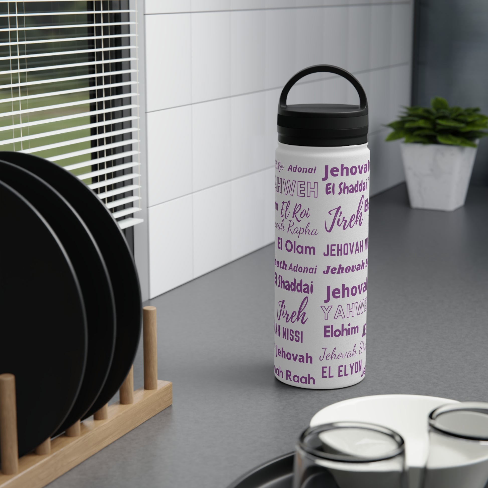 Stainless Steel Wellness Water Bottle - Purple & White