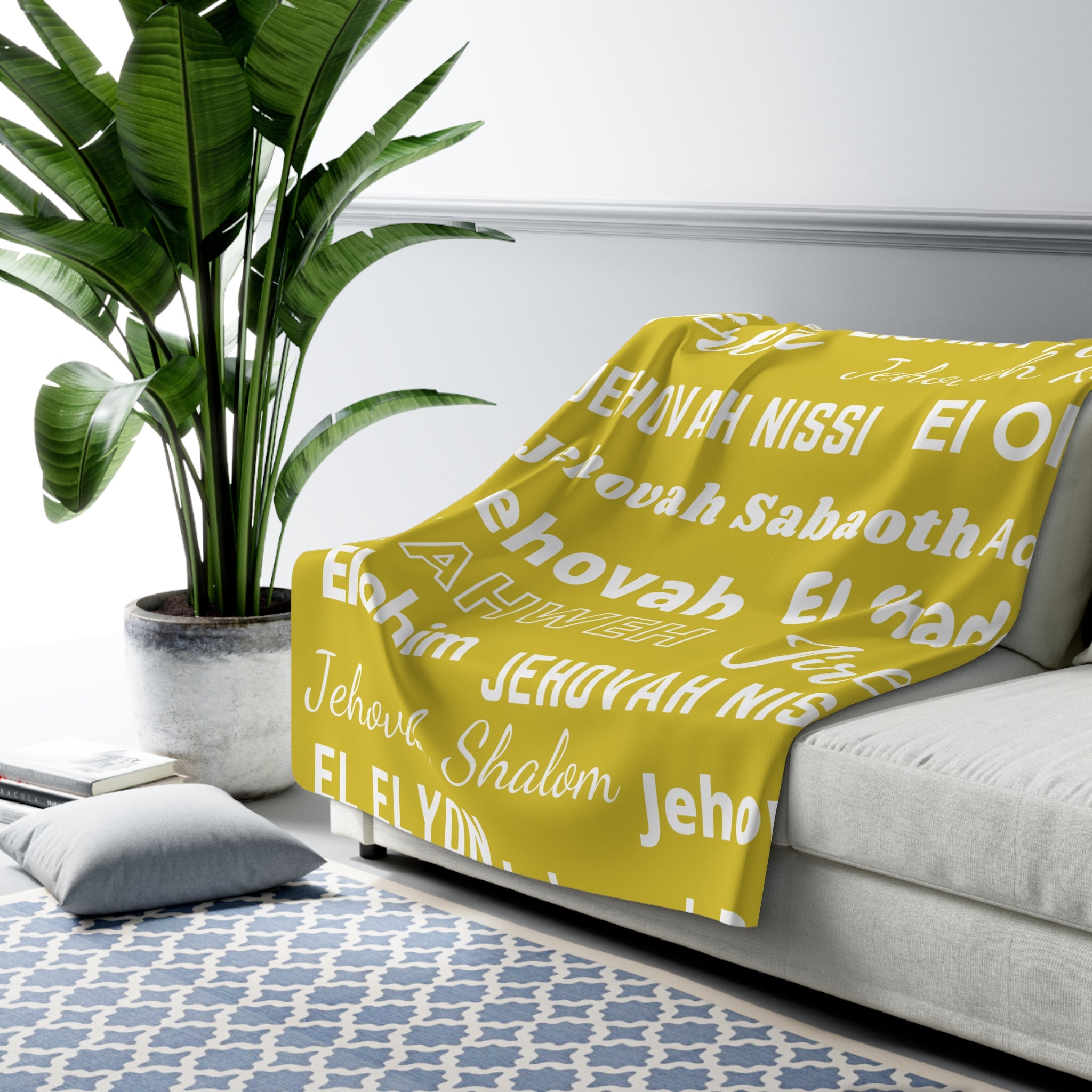 Sherpa Fleece Blanket - Yellow & White