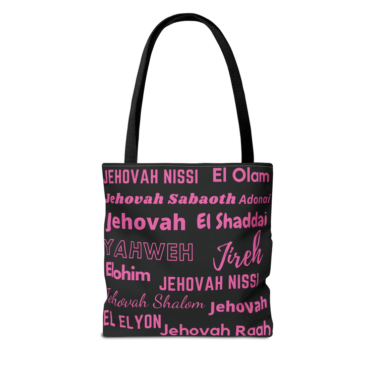 Faith-Inspired Tote Bag with Inspirational Names of God - Pink & Black