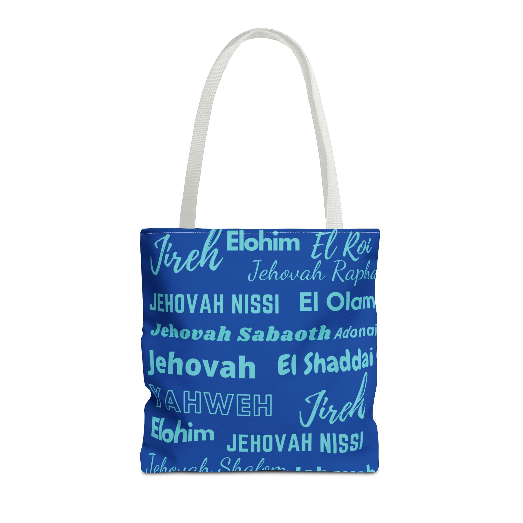 Faith-Inspired Tote Bag with Inspirational Names of God - Cobalt & Cyan Blue