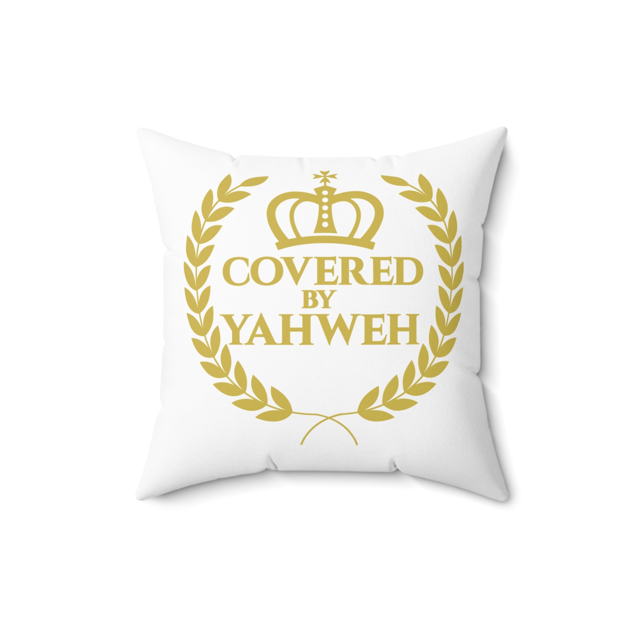 Covered by Yahweh Soft Square Polyester Pillow - White