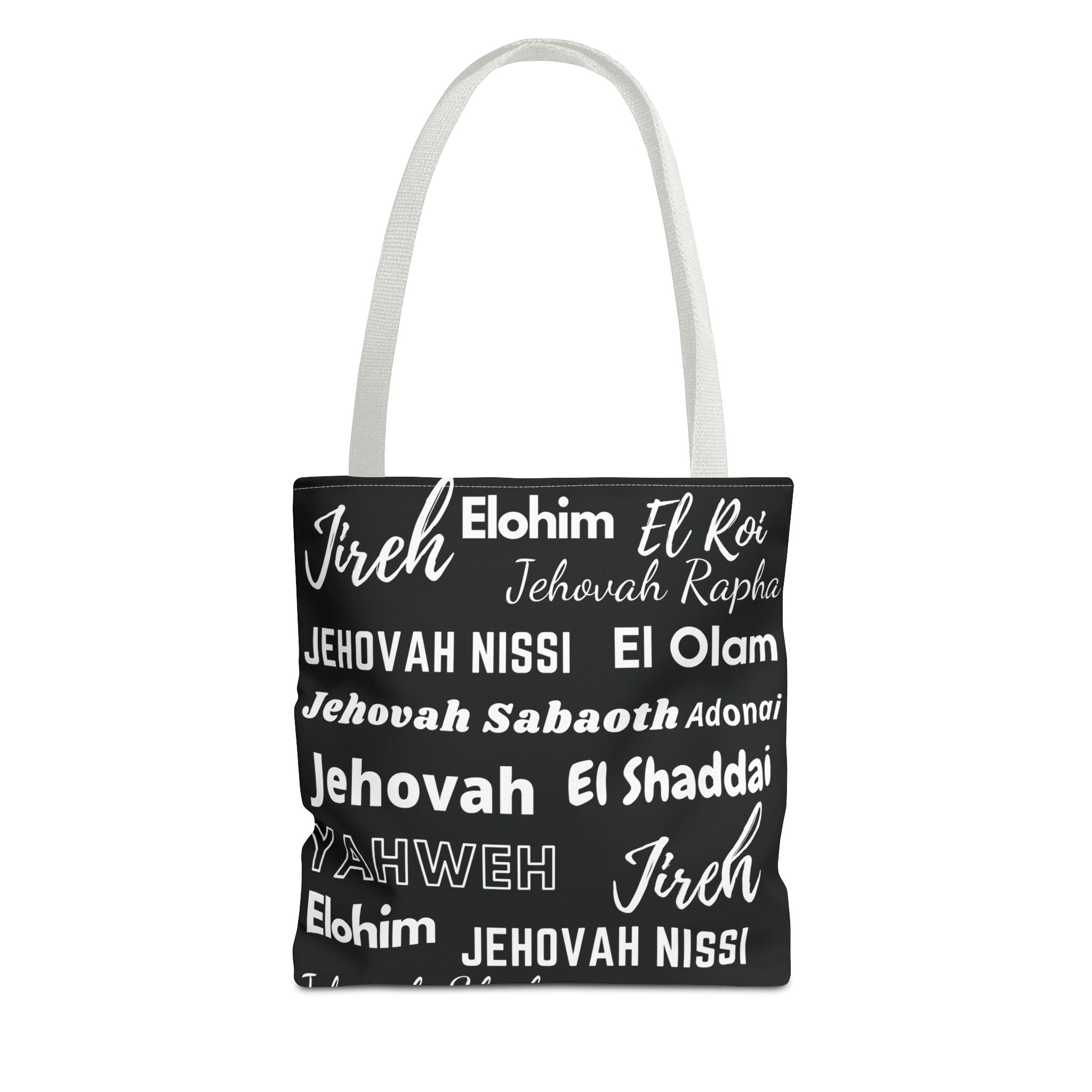 Faith-Inspired Tote Bag with Inspirational Names of God - Black & White