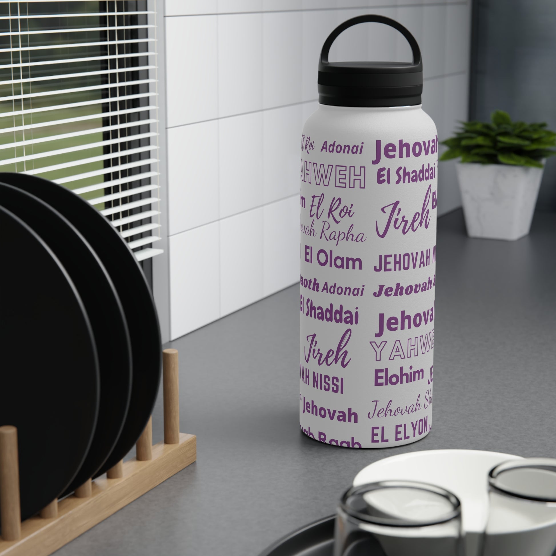 Stainless Steel Wellness Water Bottle - Purple & White