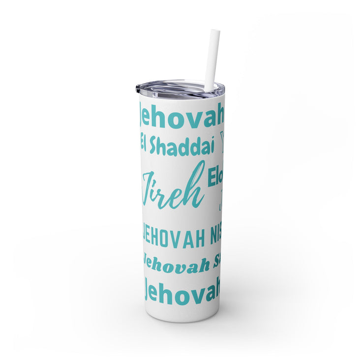 Glitter Insulated Skinny Tumbler with Straw - Blue & White