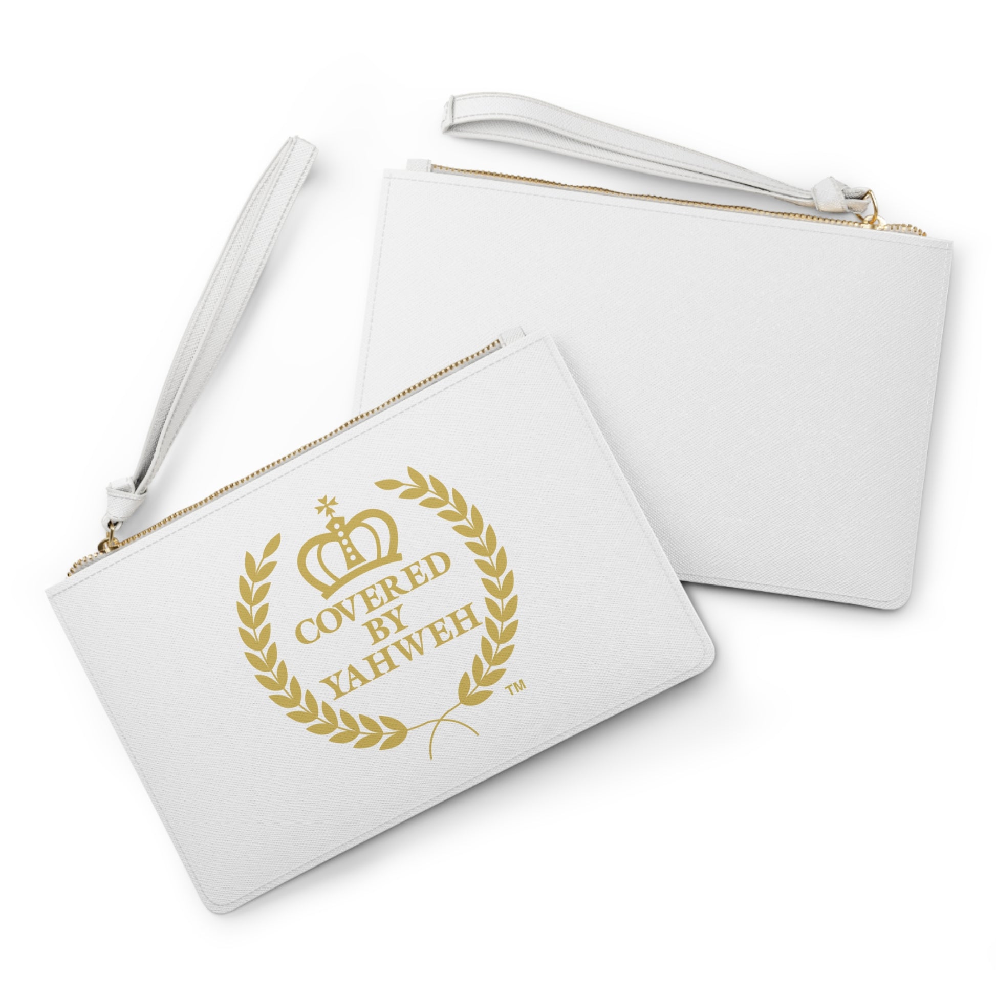 Covered by Yahweh Saffiano Leather Clutch Bag - White