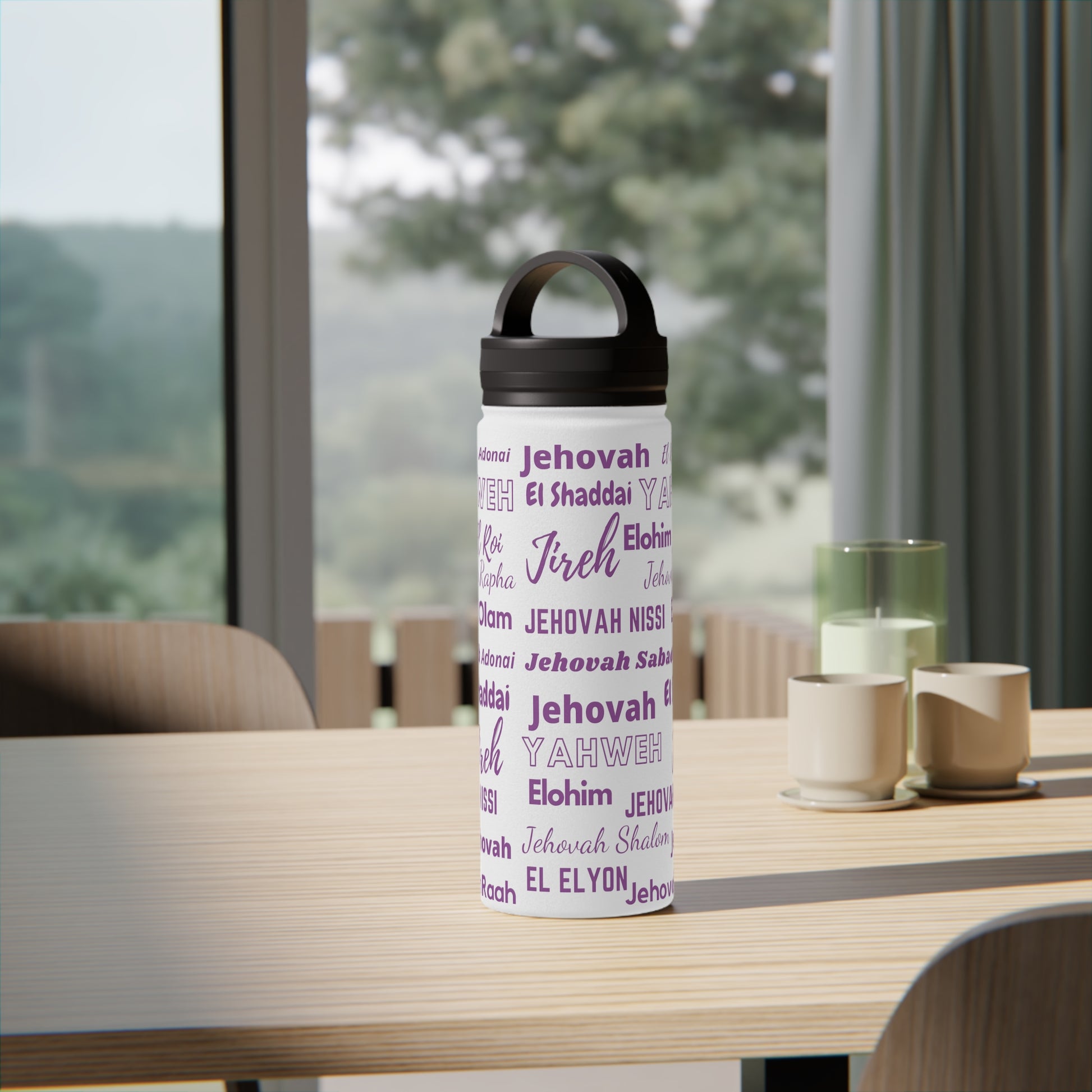 Faith & Wellness Stainless Steel Water Bottle - Purple & White