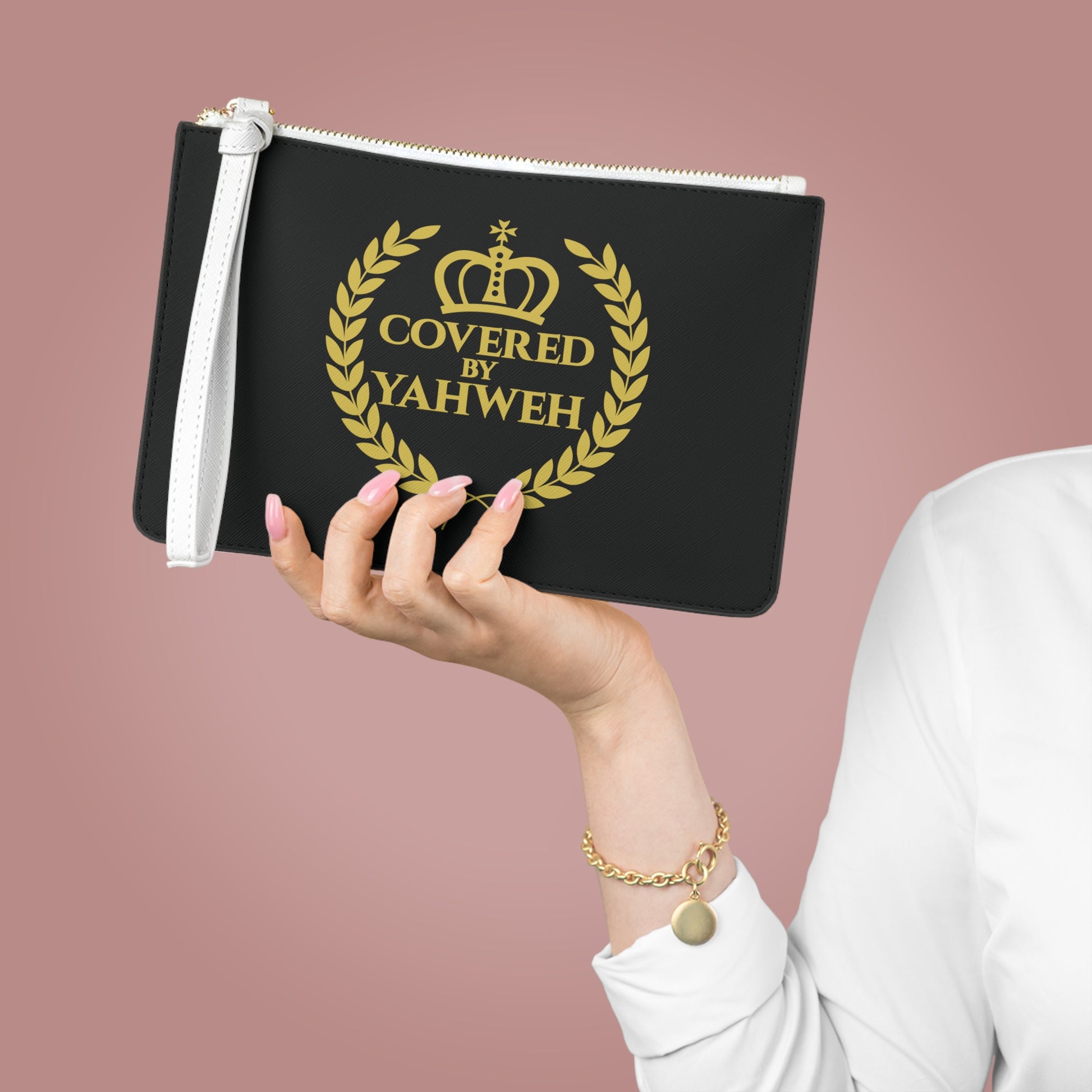 Covered by Yahweh Saffiano Leather Clutch Bag - Black