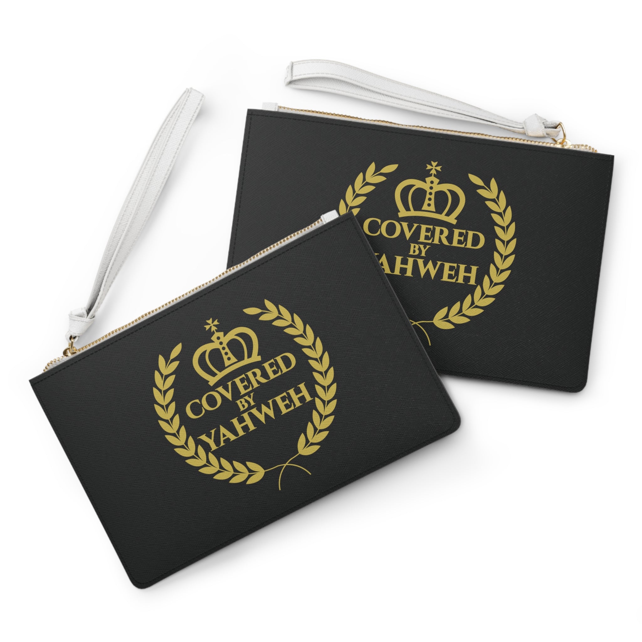 Covered by Yahweh Saffiano Leather Clutch Bag - Black
