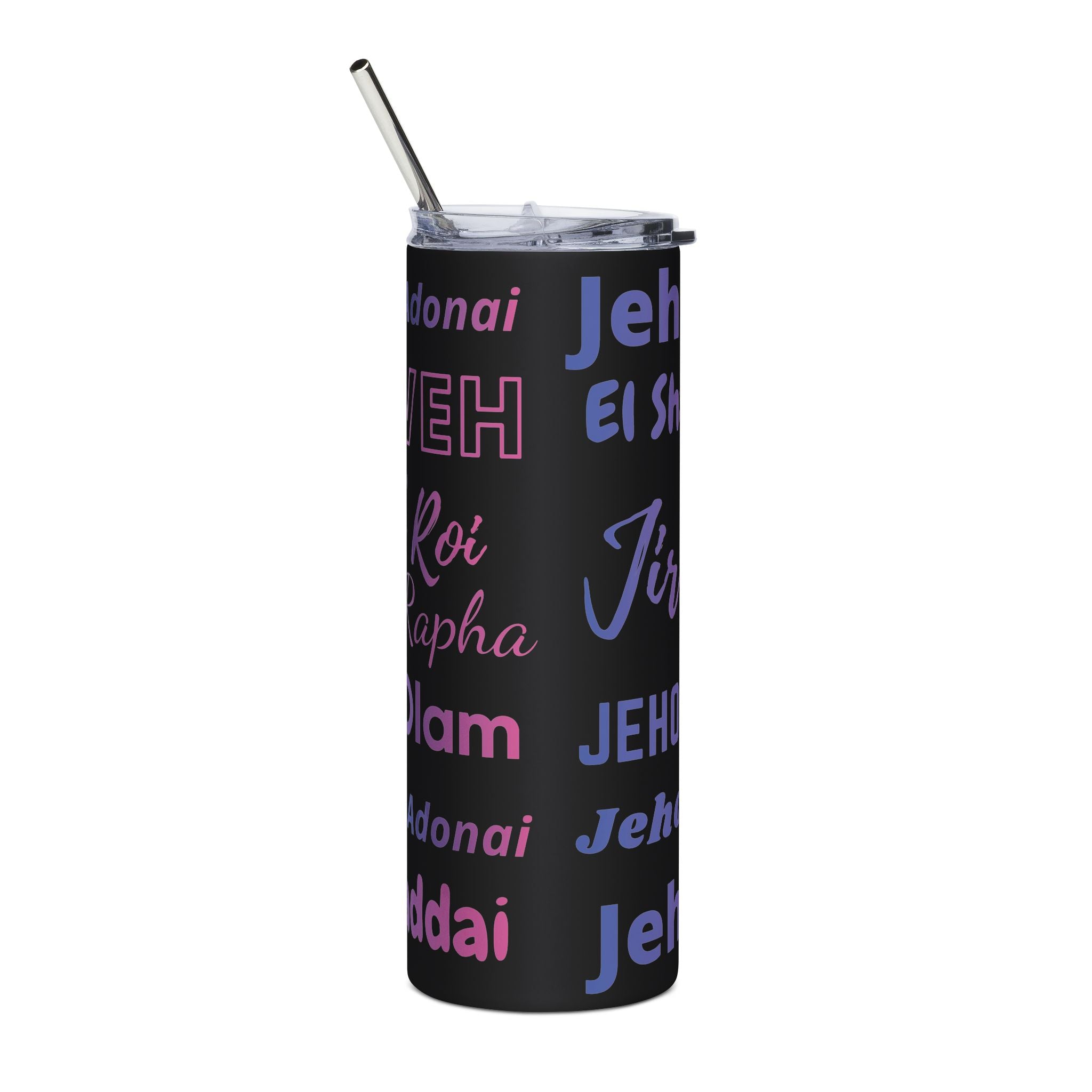 Names of God 20oz Stainless Steel Tumbler - Pink & Blue Gradient Design