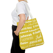 Faith-Inspired Tote Bag with Inspirational Names of God - White & Yellow