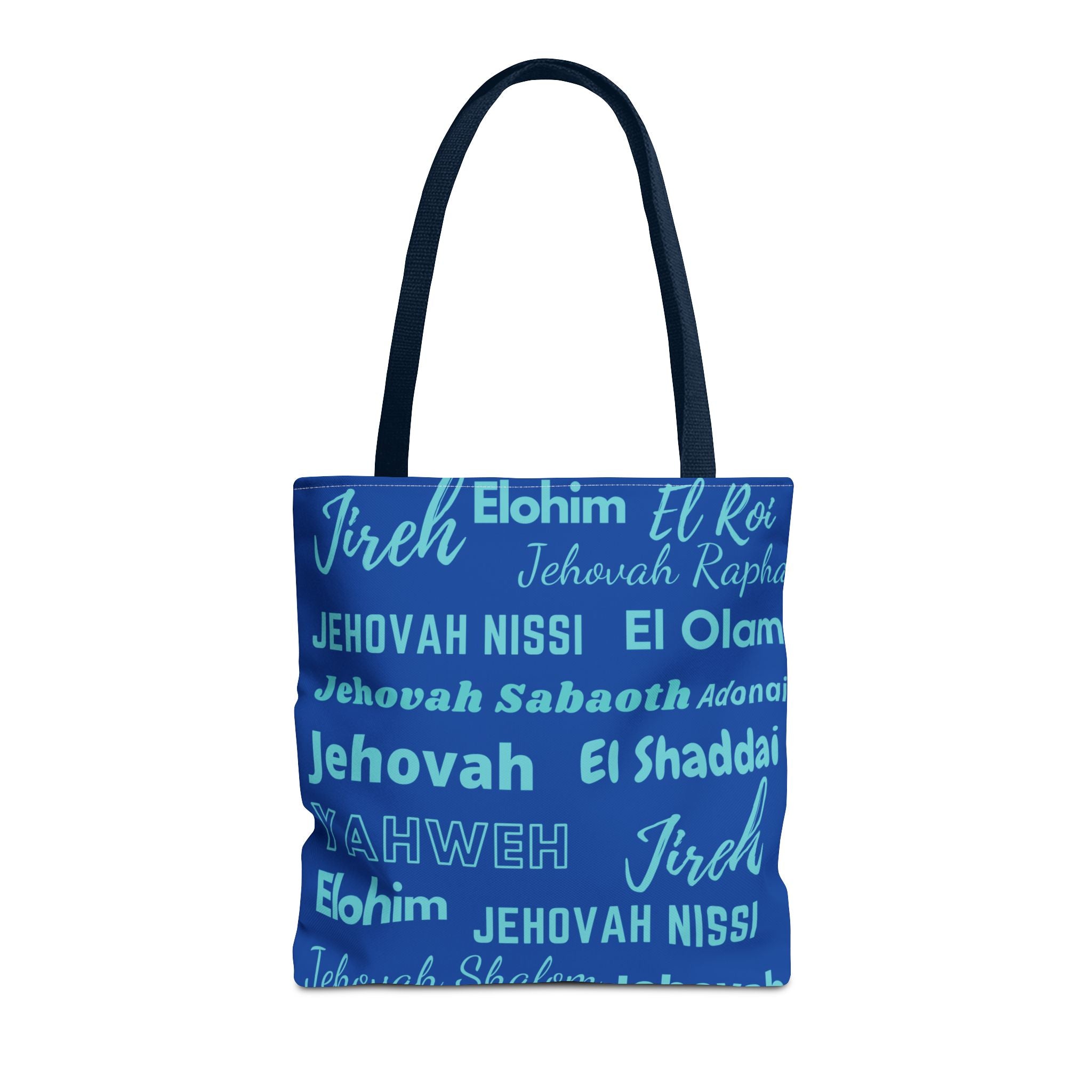Faith-Inspired Tote Bag with Inspirational Names of God - Cobalt & Cyan Blue