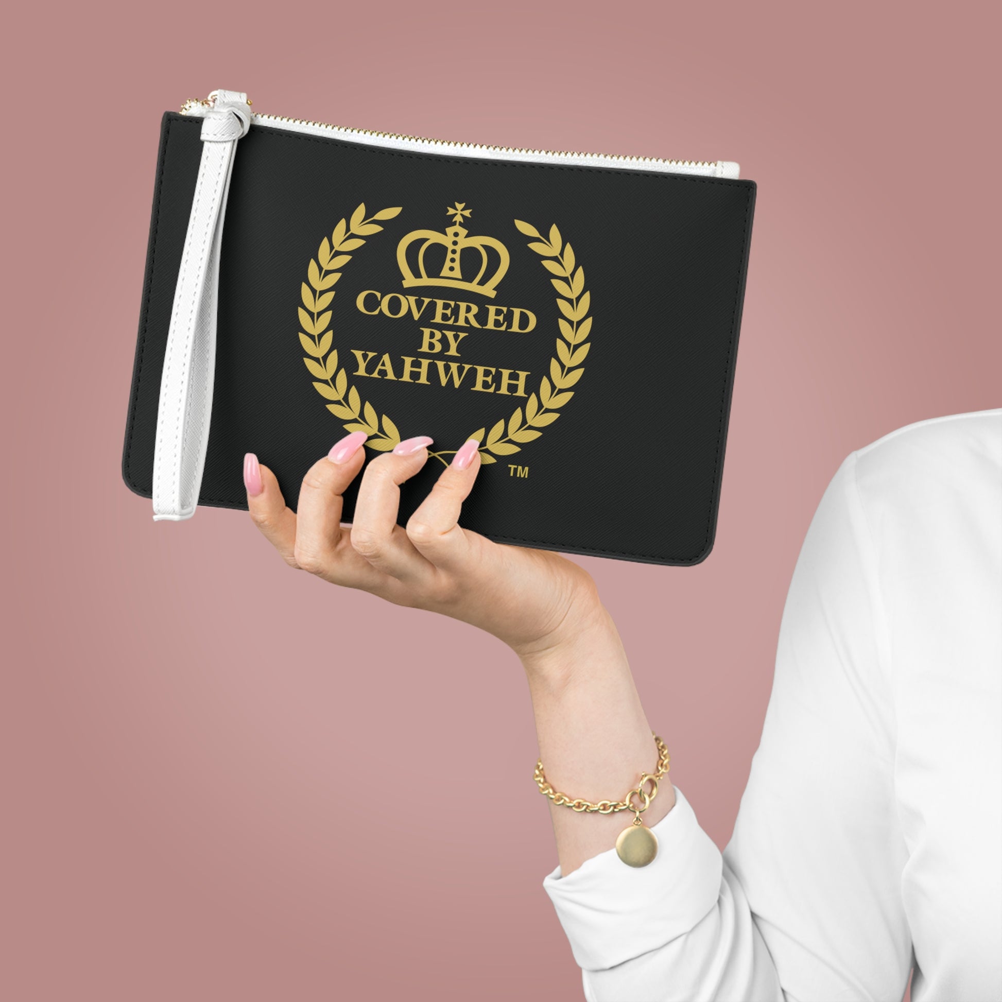 Covered by Yahweh Saffiano Leather Clutch Bag - Black