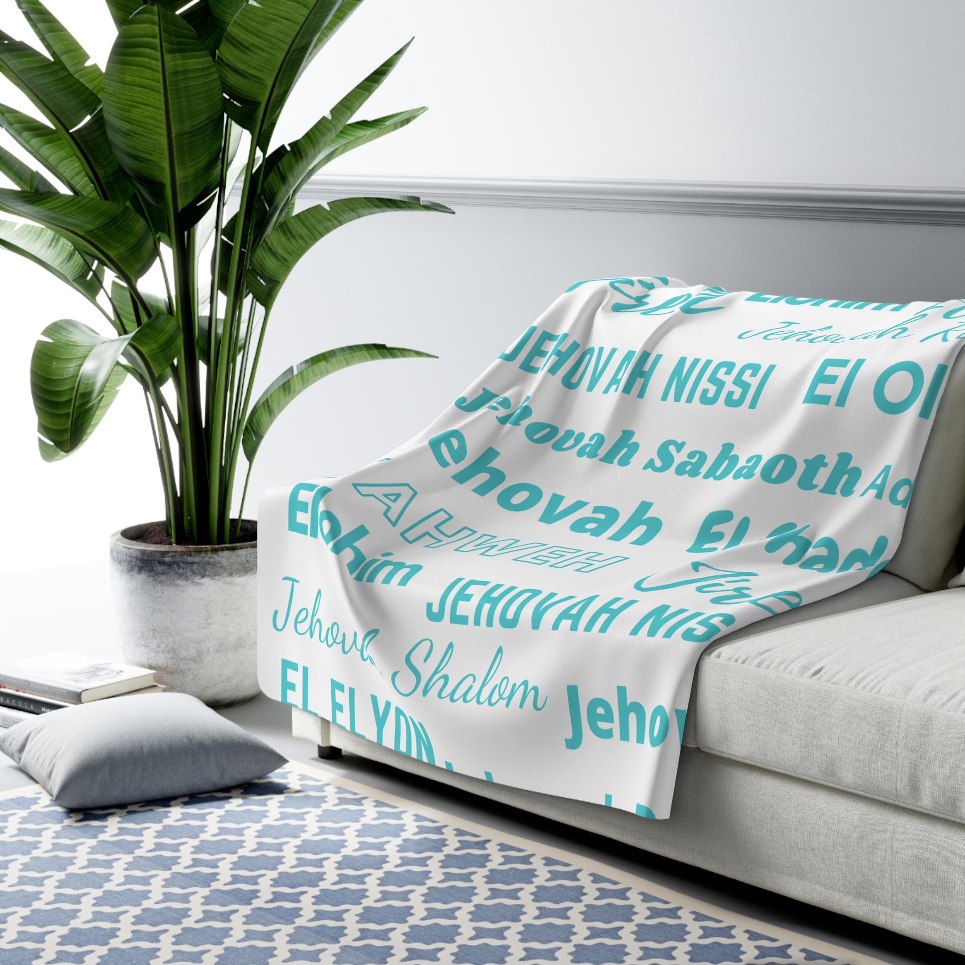 Sherpa Fleece Blanket - Blue & White