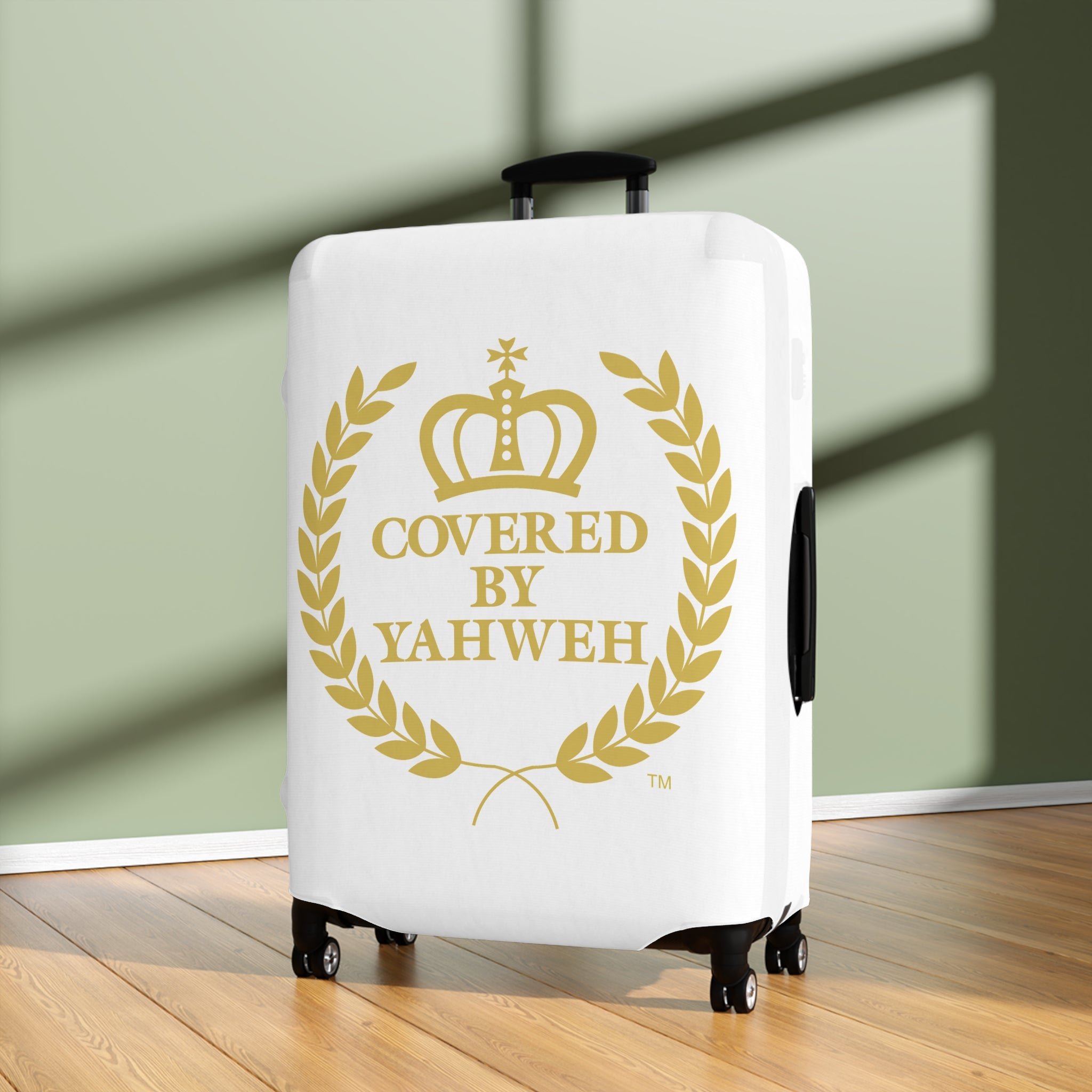 Covered by Yahweh Protective Luggage Cover - White