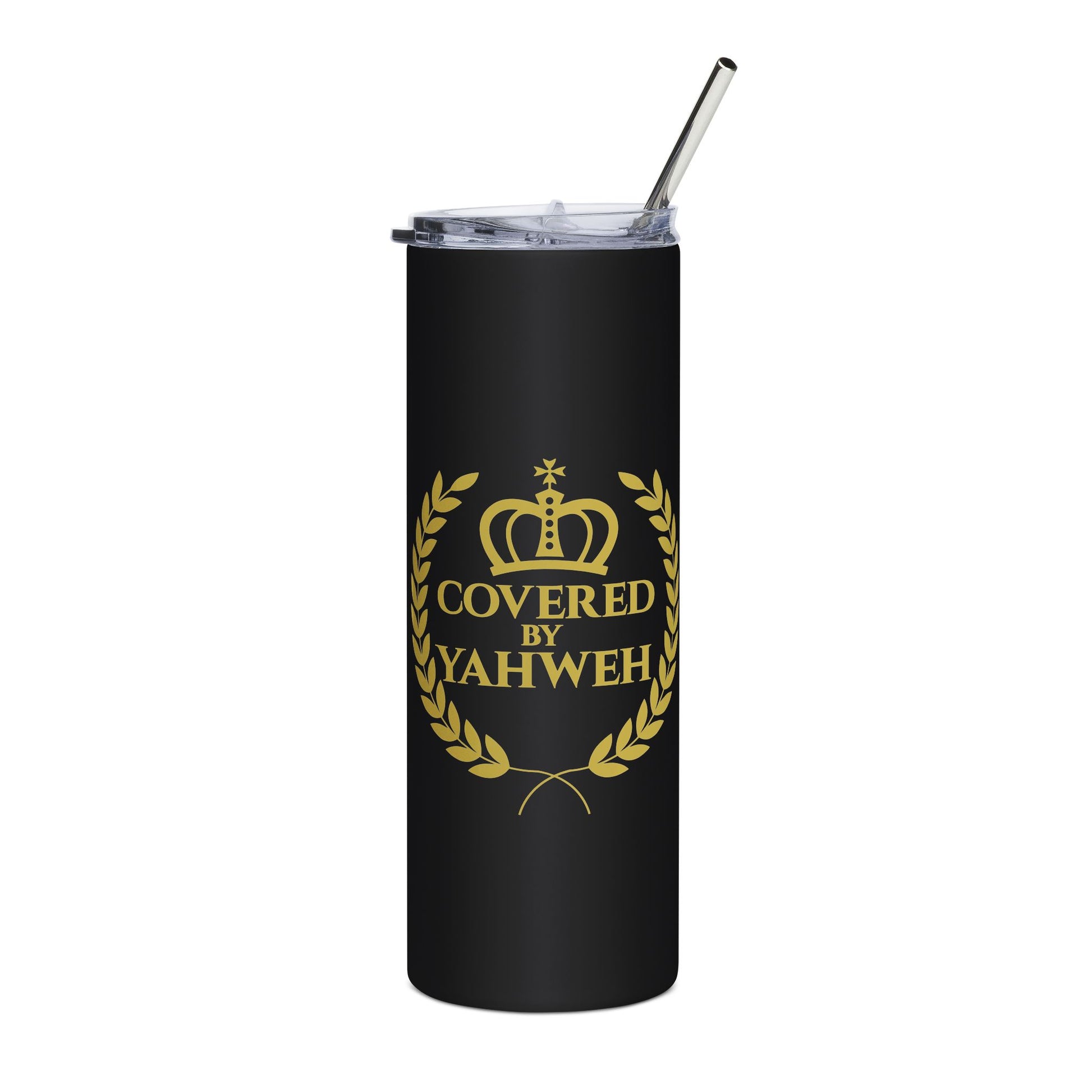 Covered by Yahweh Signature Tumbler - Black & Gold