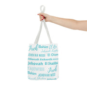 Faith-Inspired Tote Bag with Inspirational Names of God- White & Blue