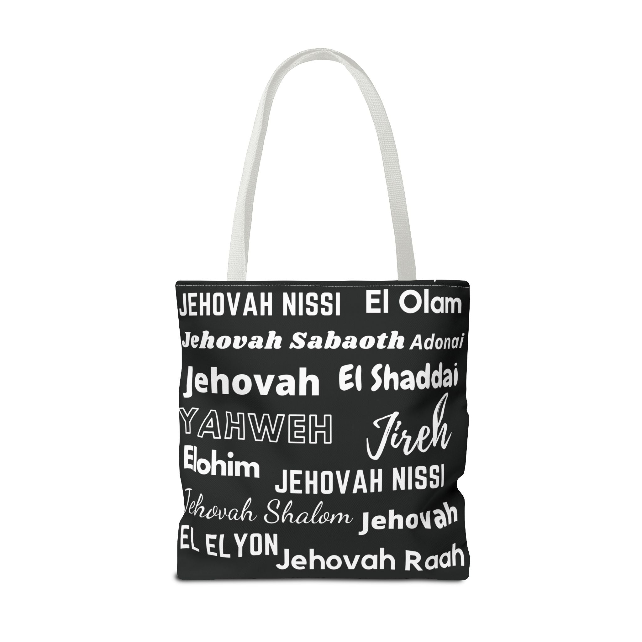 Faith-Inspired Tote Bag with Inspirational Names of God - Black & White