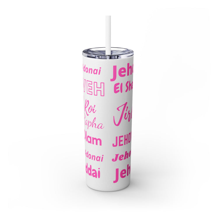 Glitter Insulated Skinny Tumbler with Straw - Pink & White