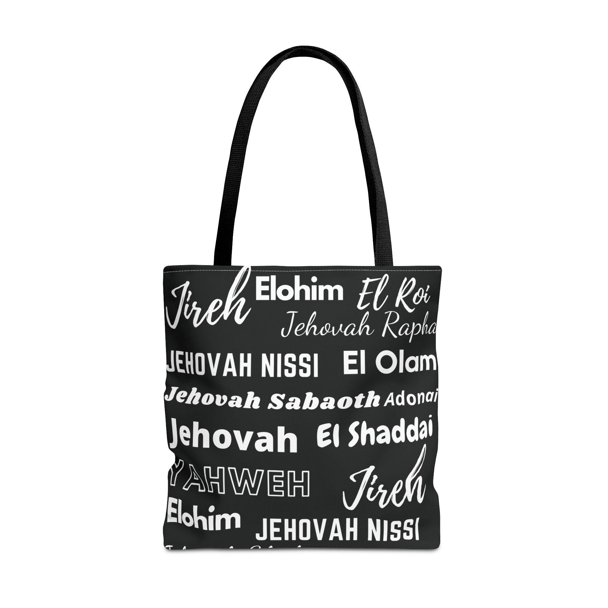 Faith-Inspired Tote Bag with Inspirational Names of God - Black & White