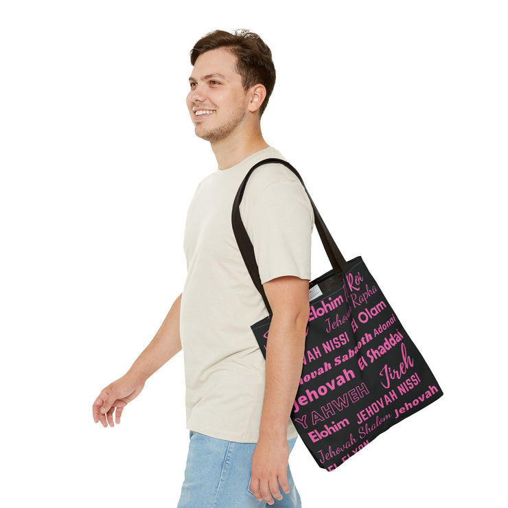 Faith-Inspired Tote Bag with Inspirational Names of God - Pink & Black