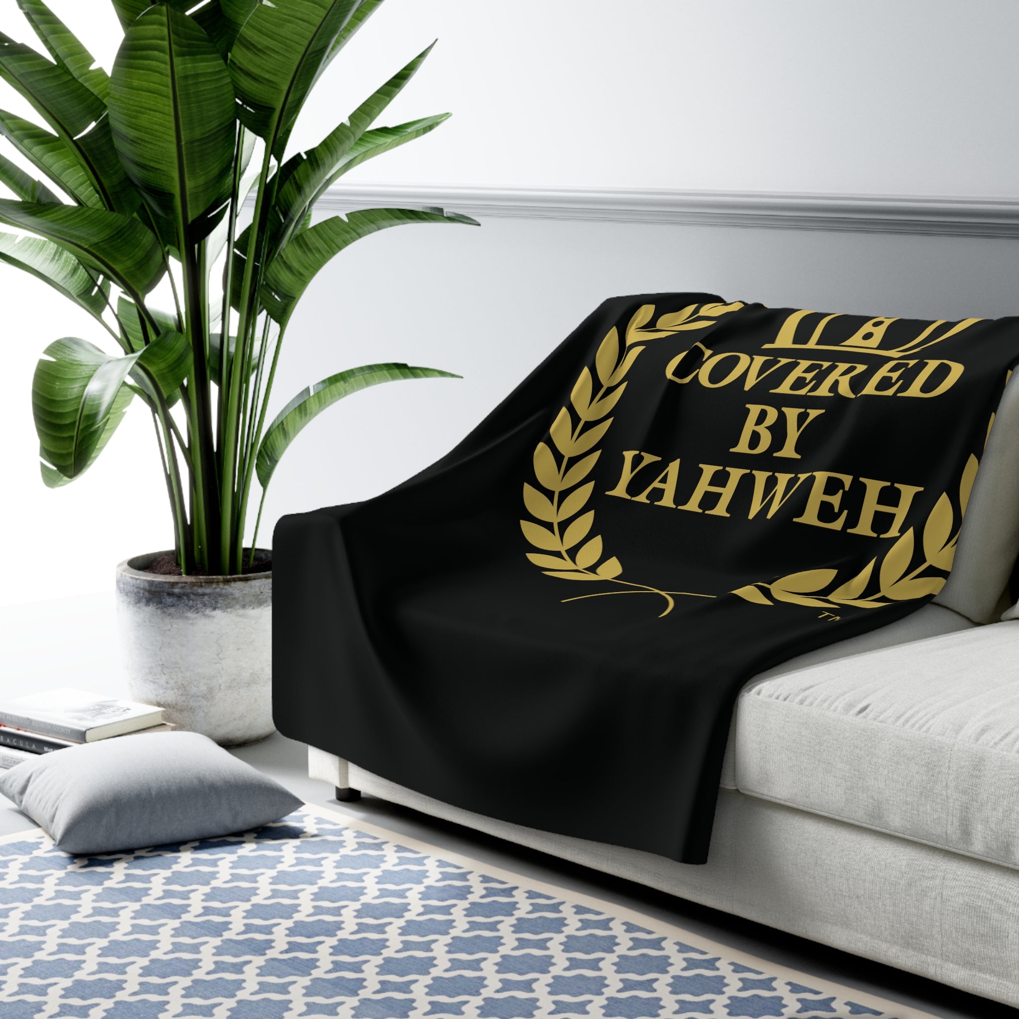 Covered by Yahweh Sherpa Fleece Blanket - Black