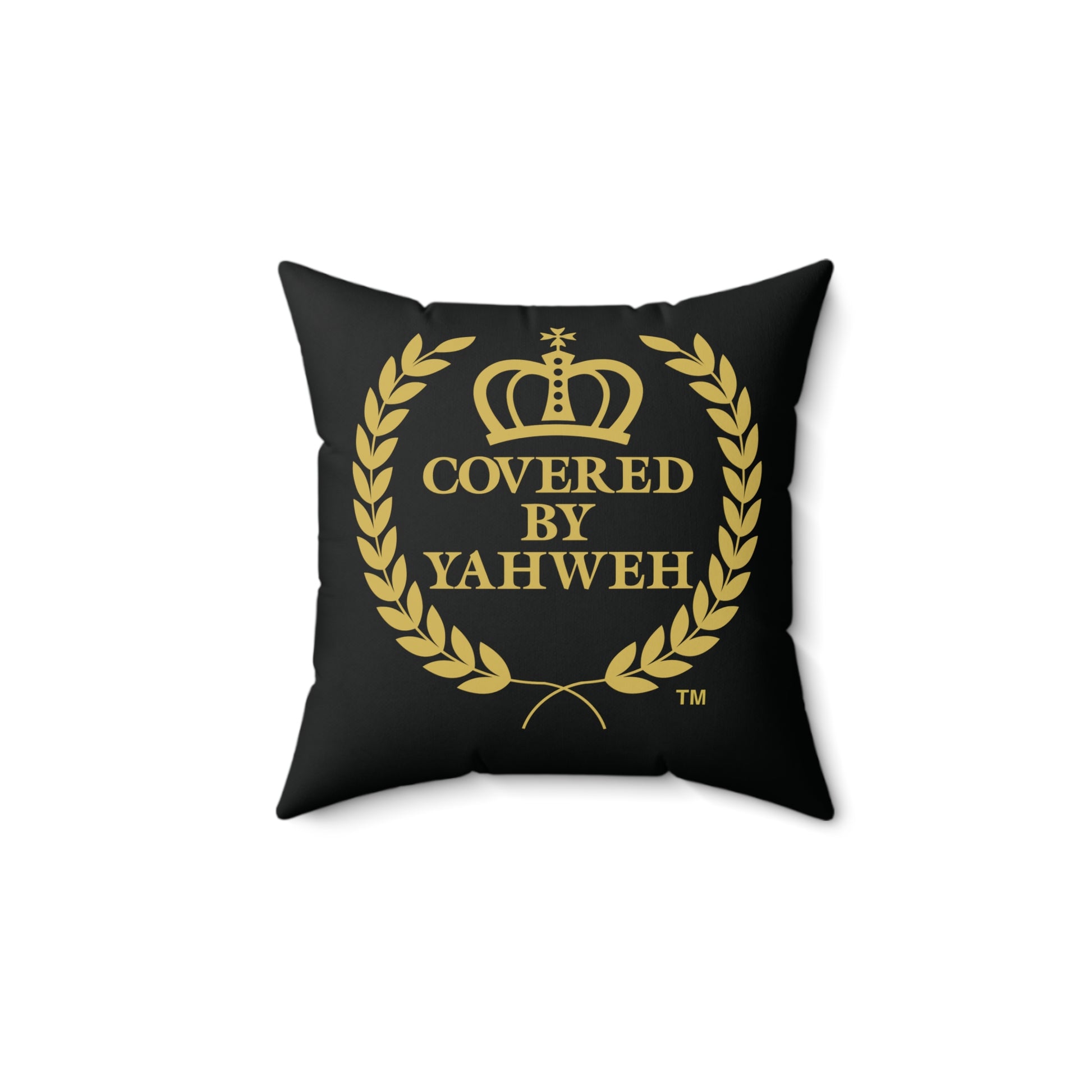 Covered by Yahweh Soft Square Polyester Pillow - Black