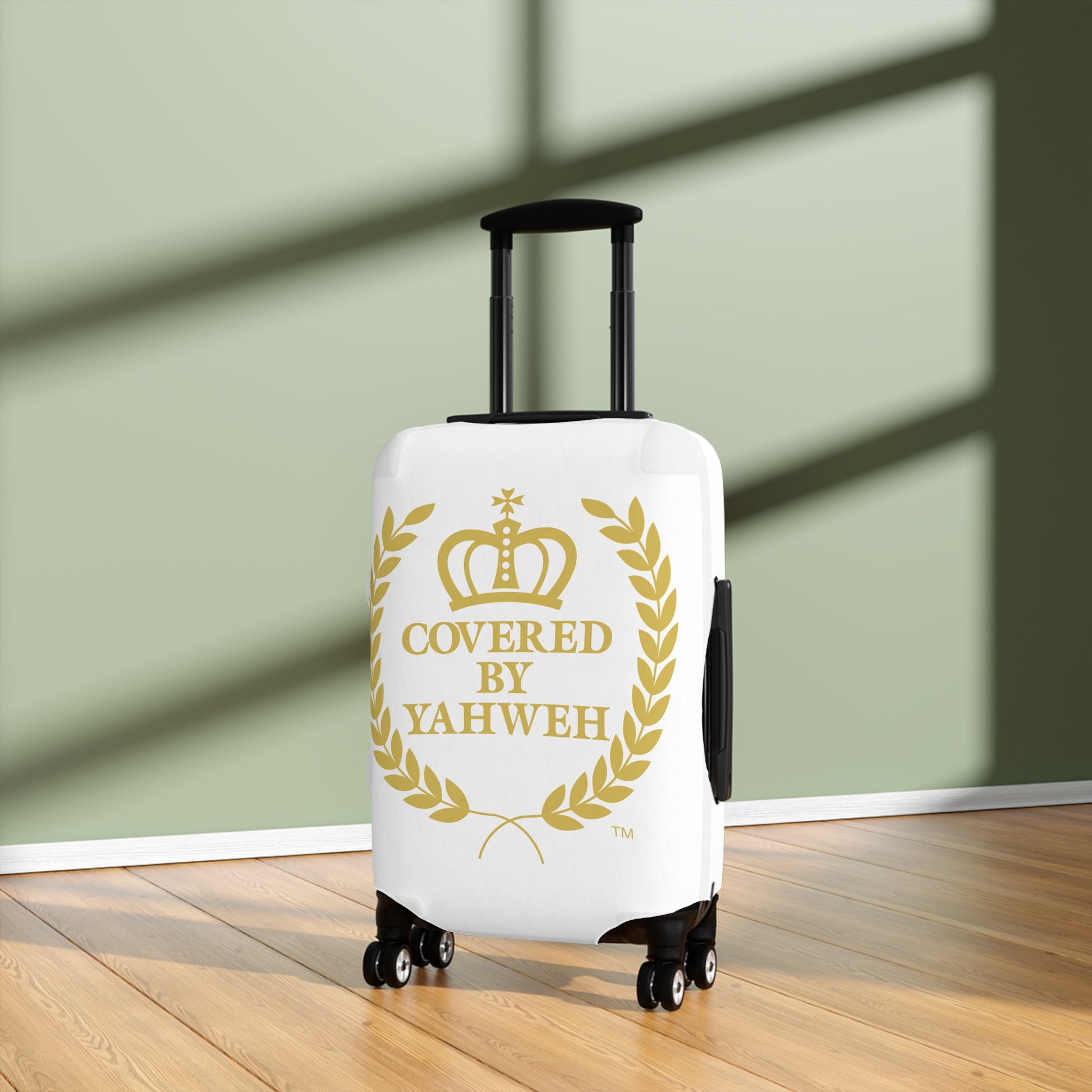 Covered by Yahweh Protective Luggage Cover - White