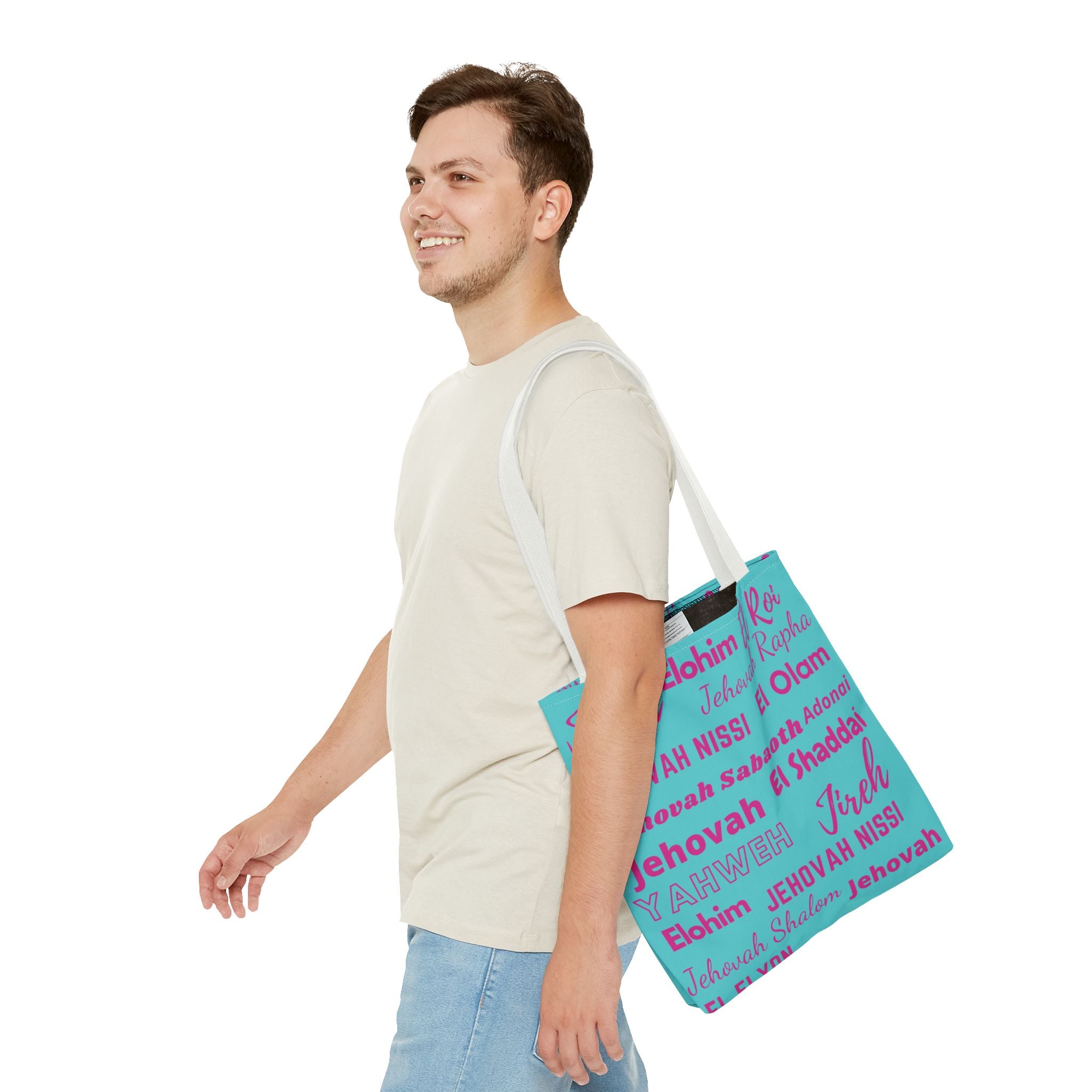 Faith-Inspired Tote Bag with Inspirational Names of God - Pink & Blue