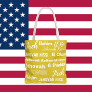 Faith-Inspired Tote Bag with Inspirational Names of God - White & Yellow