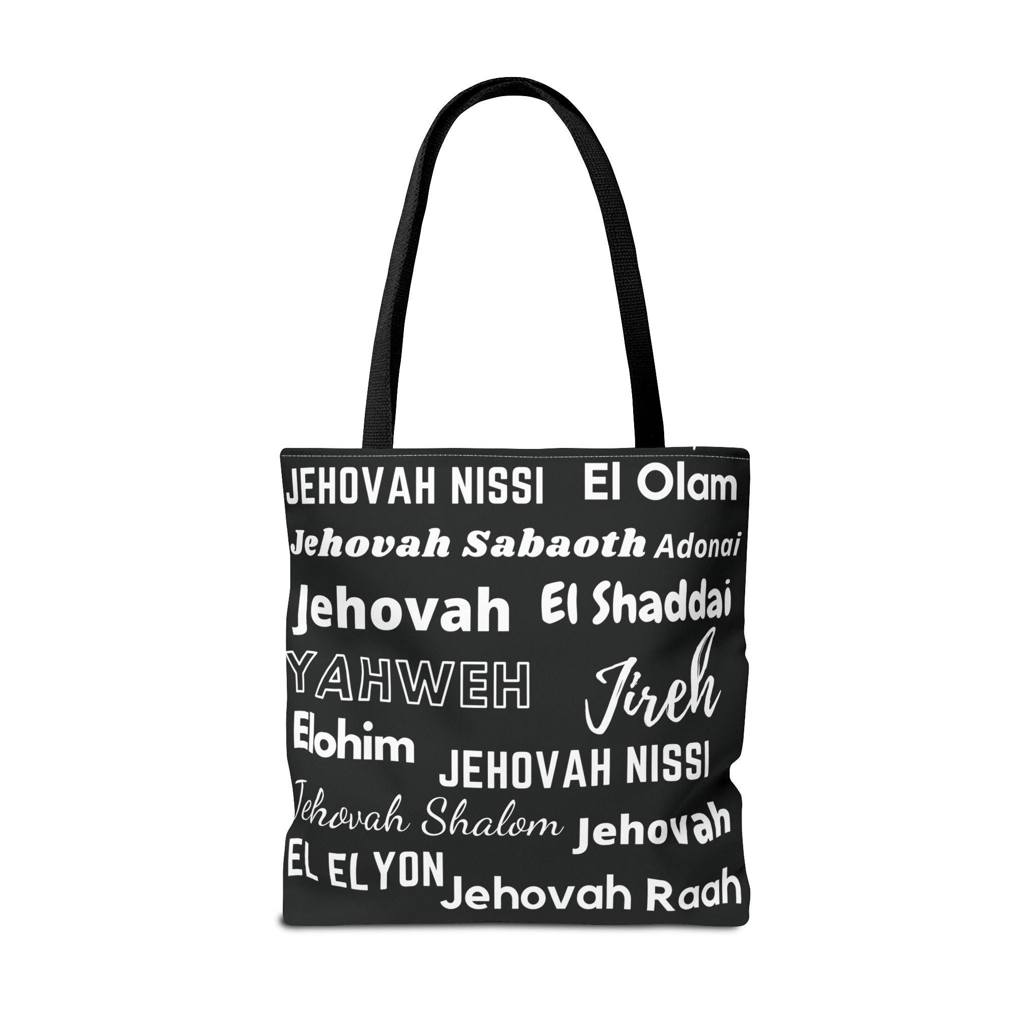 Faith-Inspired Tote Bag with Inspirational Names of God - Black & White