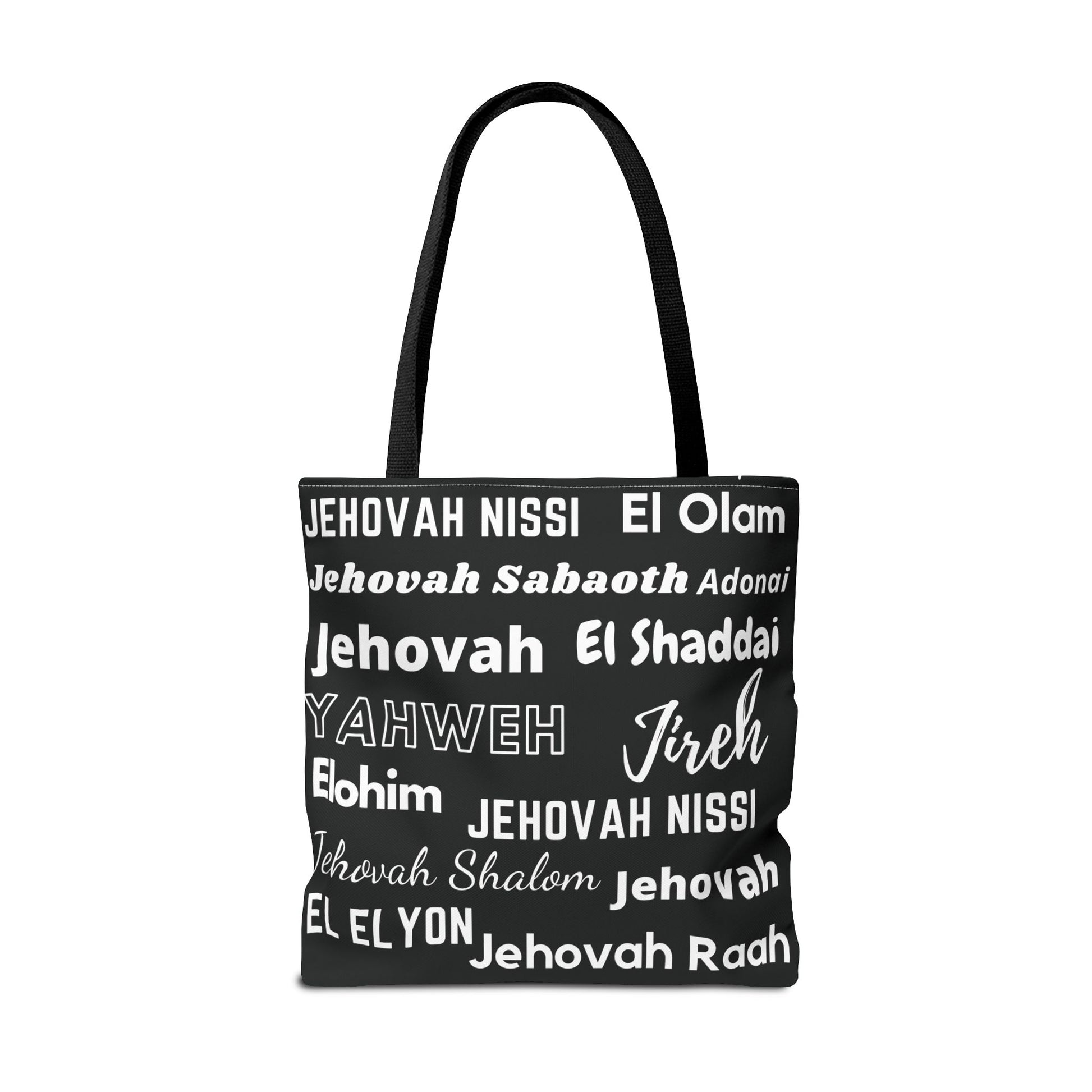 Faith-Inspired Tote Bag with Inspirational Names of God - Black & White