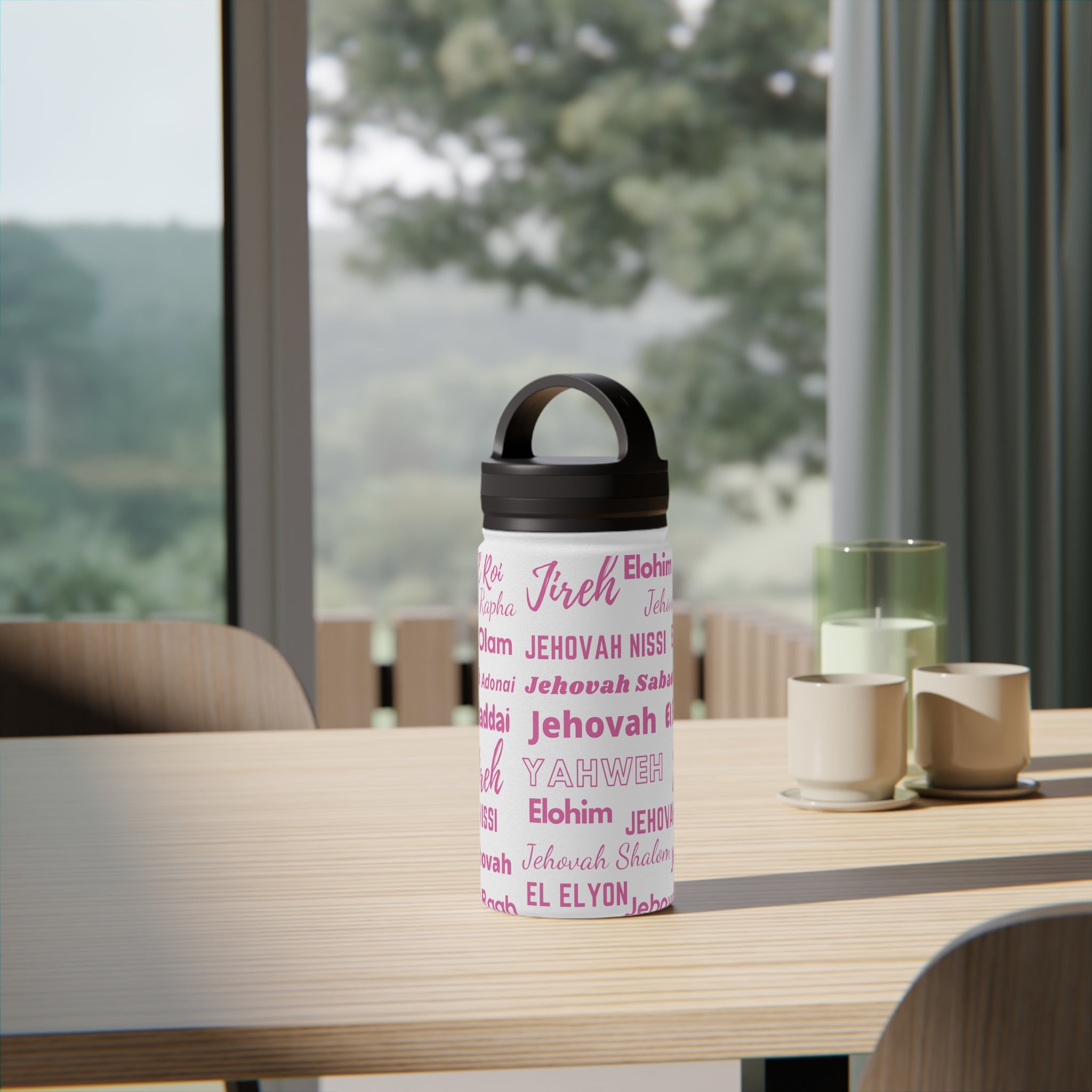 Faith & Wellness Stainless Steel Water Bottle - Pink & White