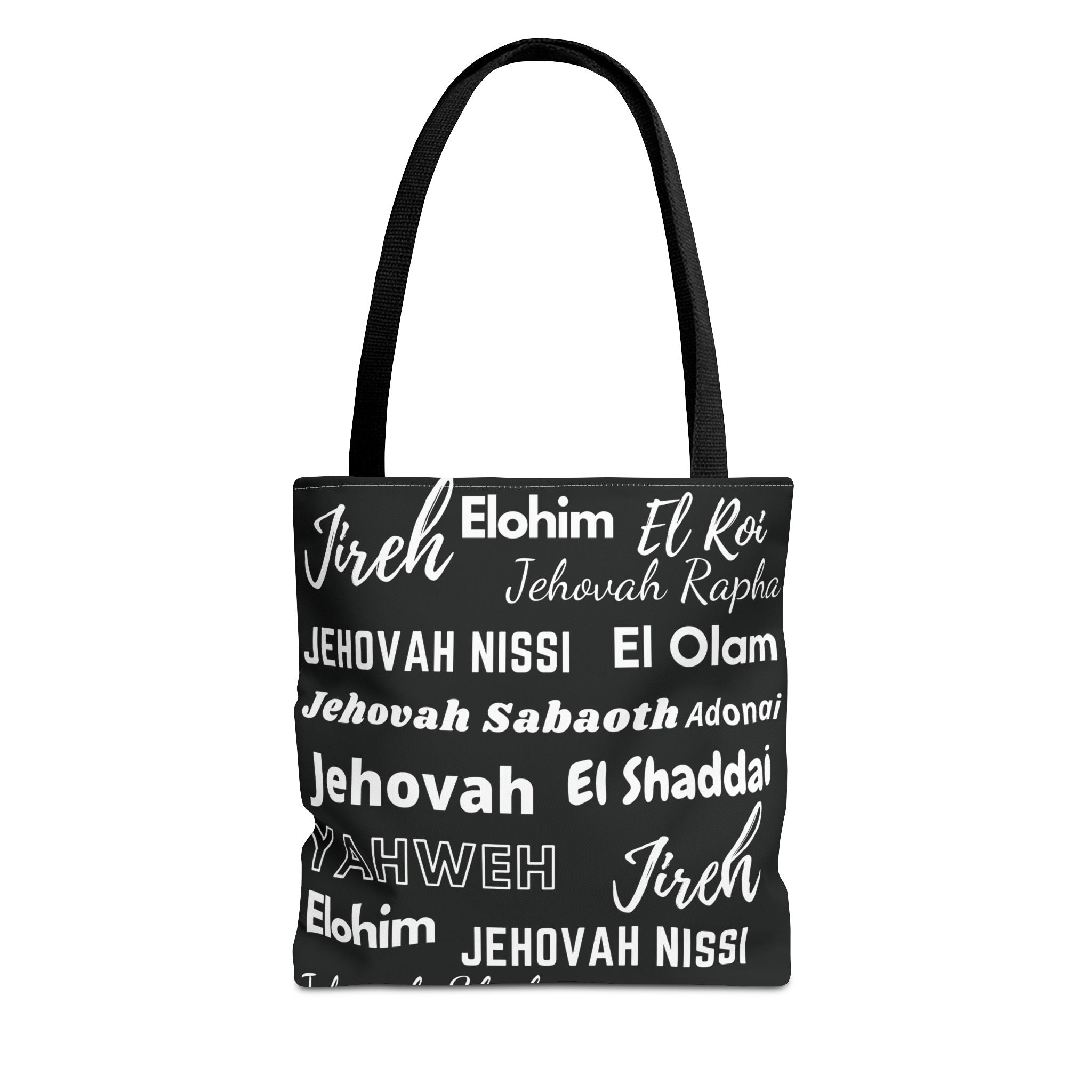 Faith-Inspired Tote Bag with Inspirational Names of God - Black & White