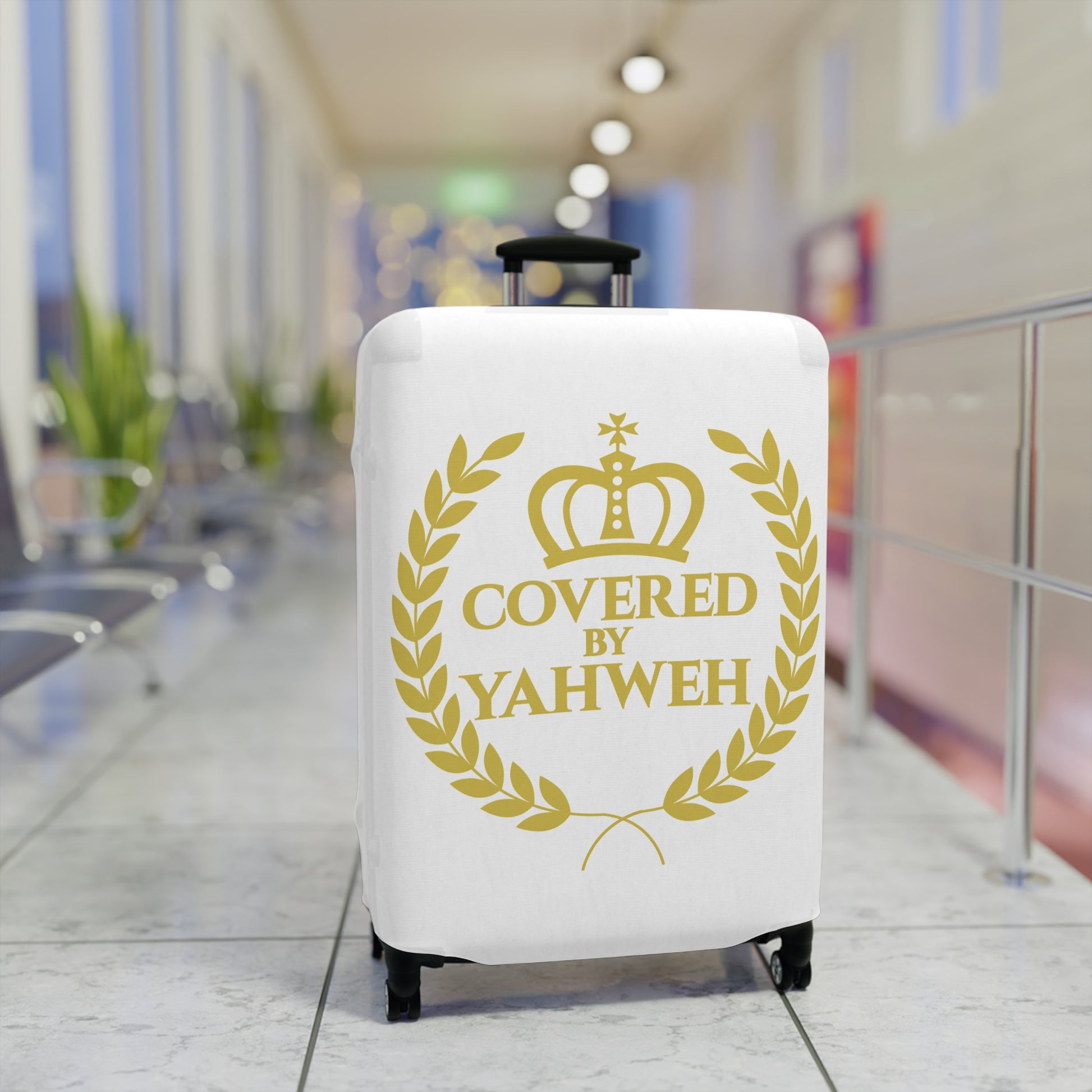 Covered by Yahweh Protective Luggage Cover - White