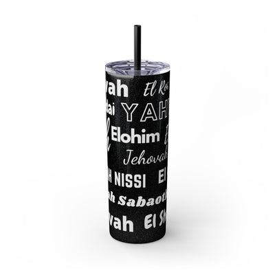 Glitter Insulated Skinny Tumbler with Straw - Black & White