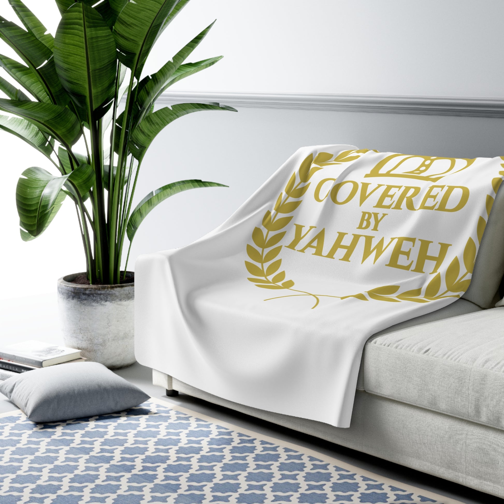 Covered by Yahweh Sherpa Fleece Blanket - White