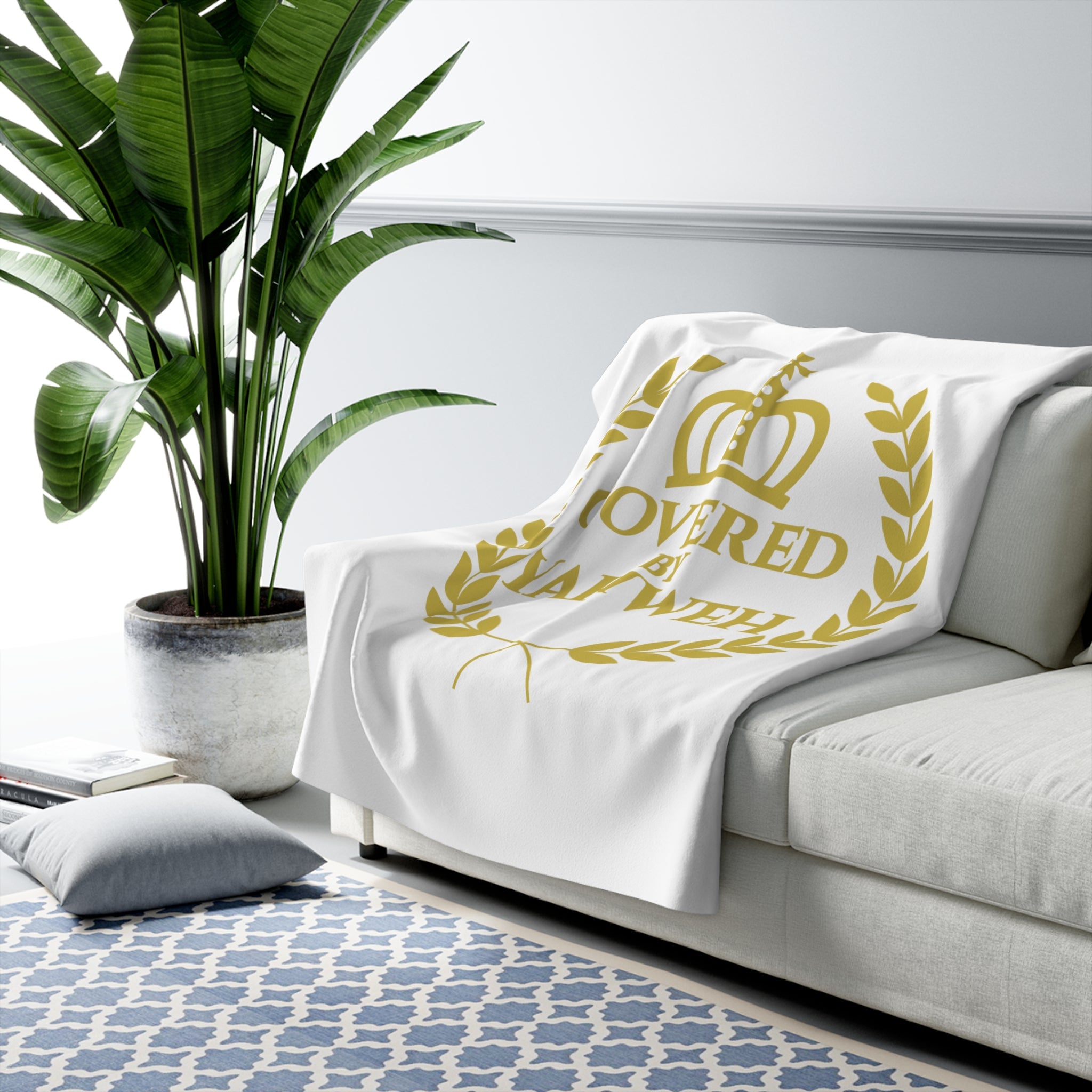 Covered by Yahweh Sherpa Fleece Blanket - White