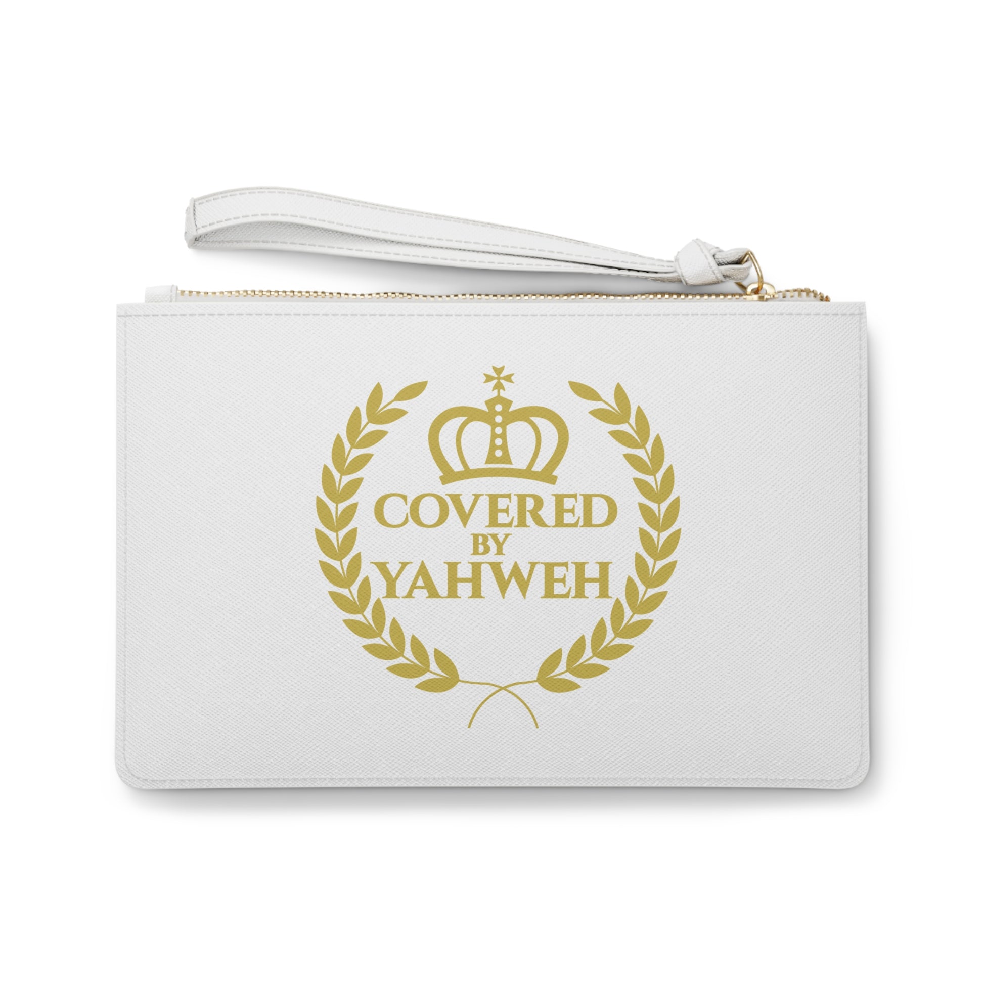 Covered by Yahweh Saffiano Leather Clutch Bag - White