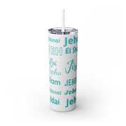 Glitter Insulated Skinny Tumbler with Straw - Blue & White