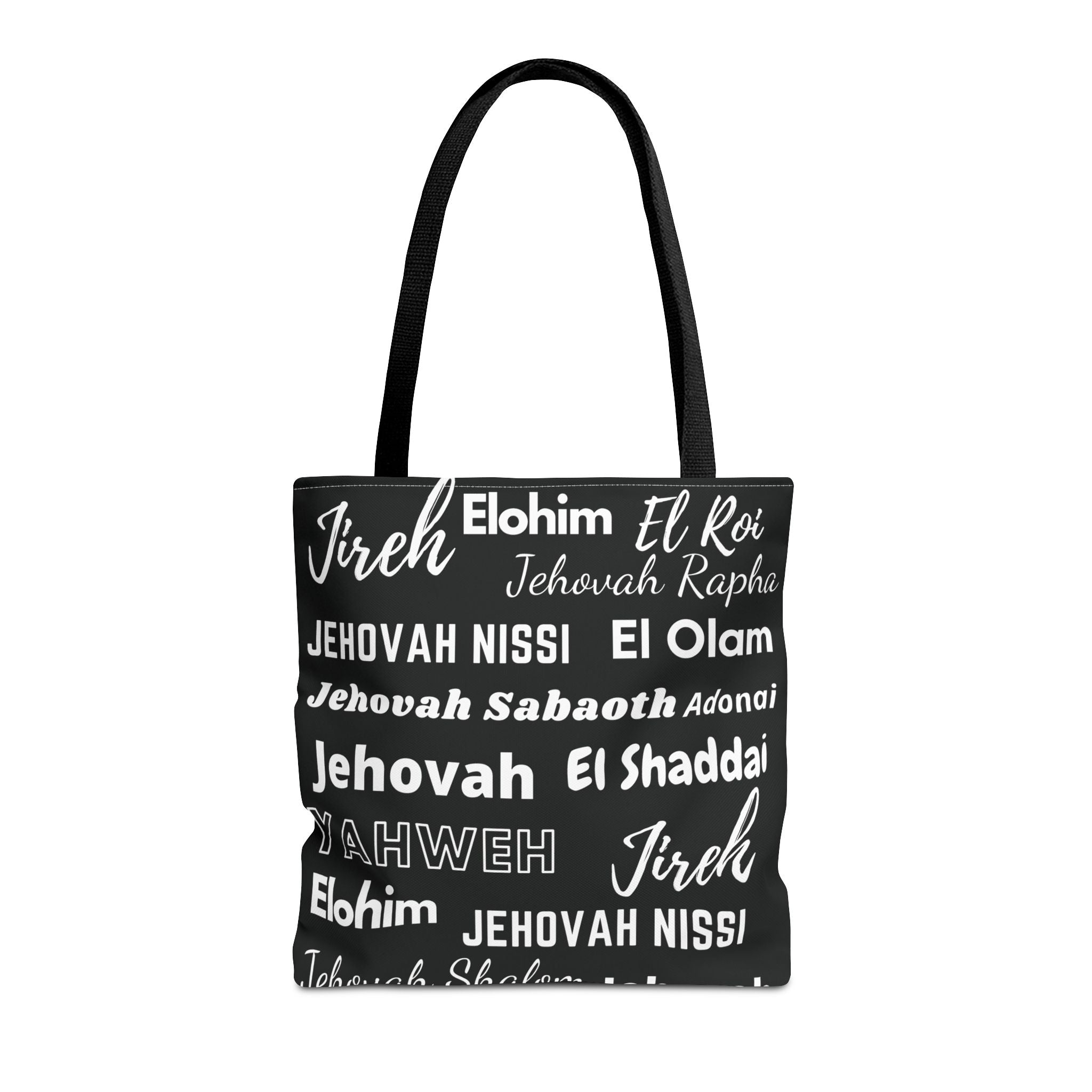 Faith-Inspired Tote Bag with Inspirational Names of God - Black & White