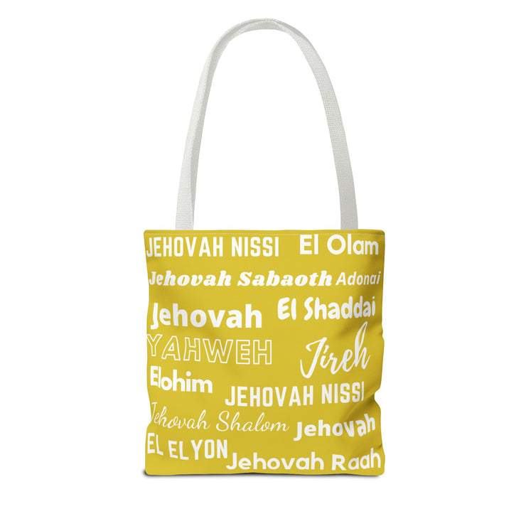 Faith-Inspired Tote Bag with Inspirational Names of God - White & Yellow