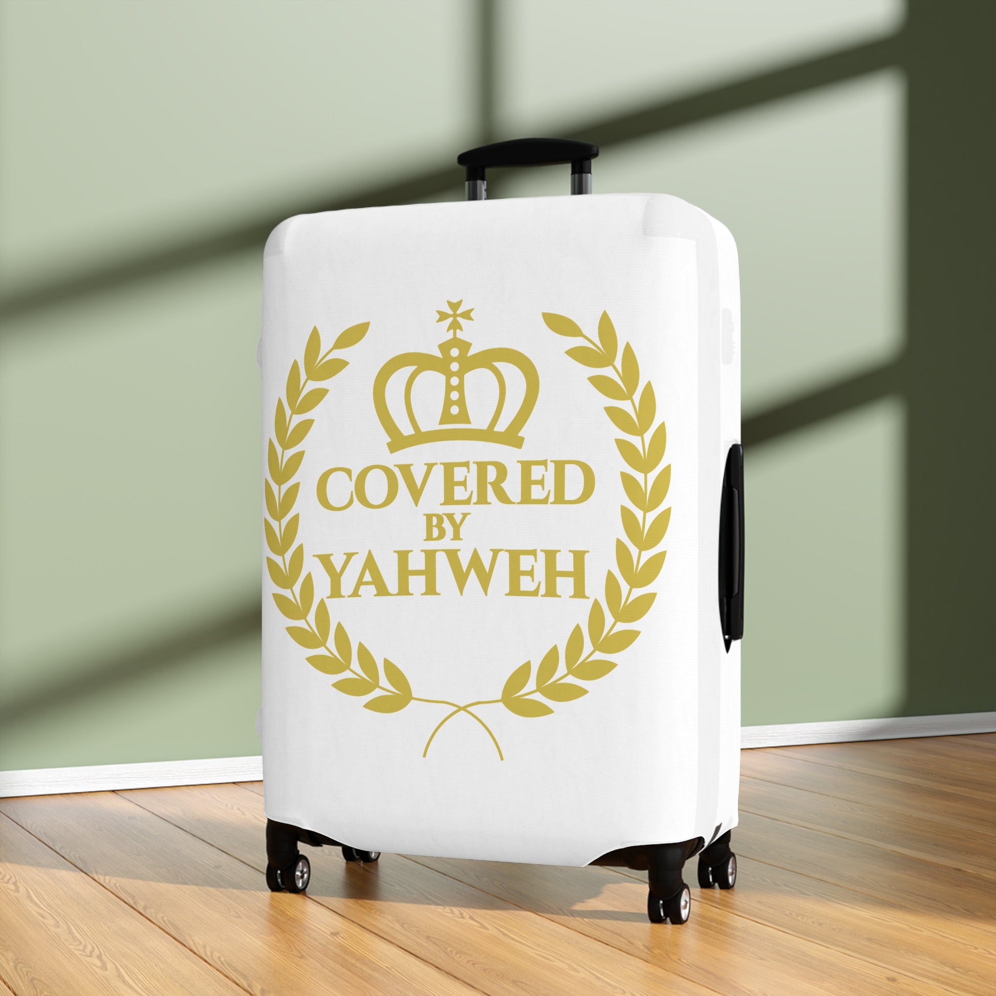 Covered by Yahweh Protective Luggage Cover - White